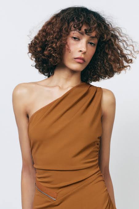 Tarçın Renk Asimetrik Elbise