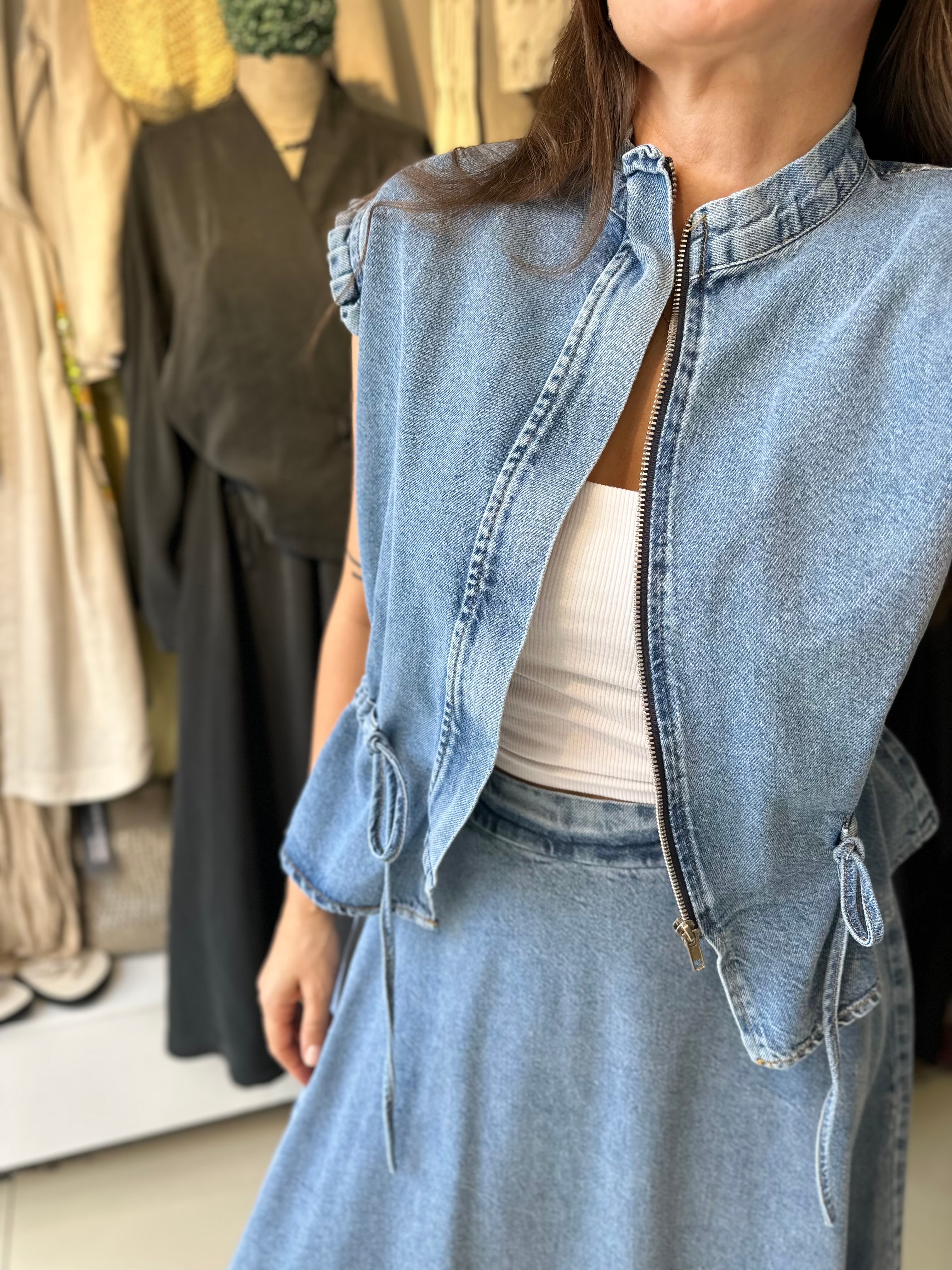 Denim Yelek Etek Takım