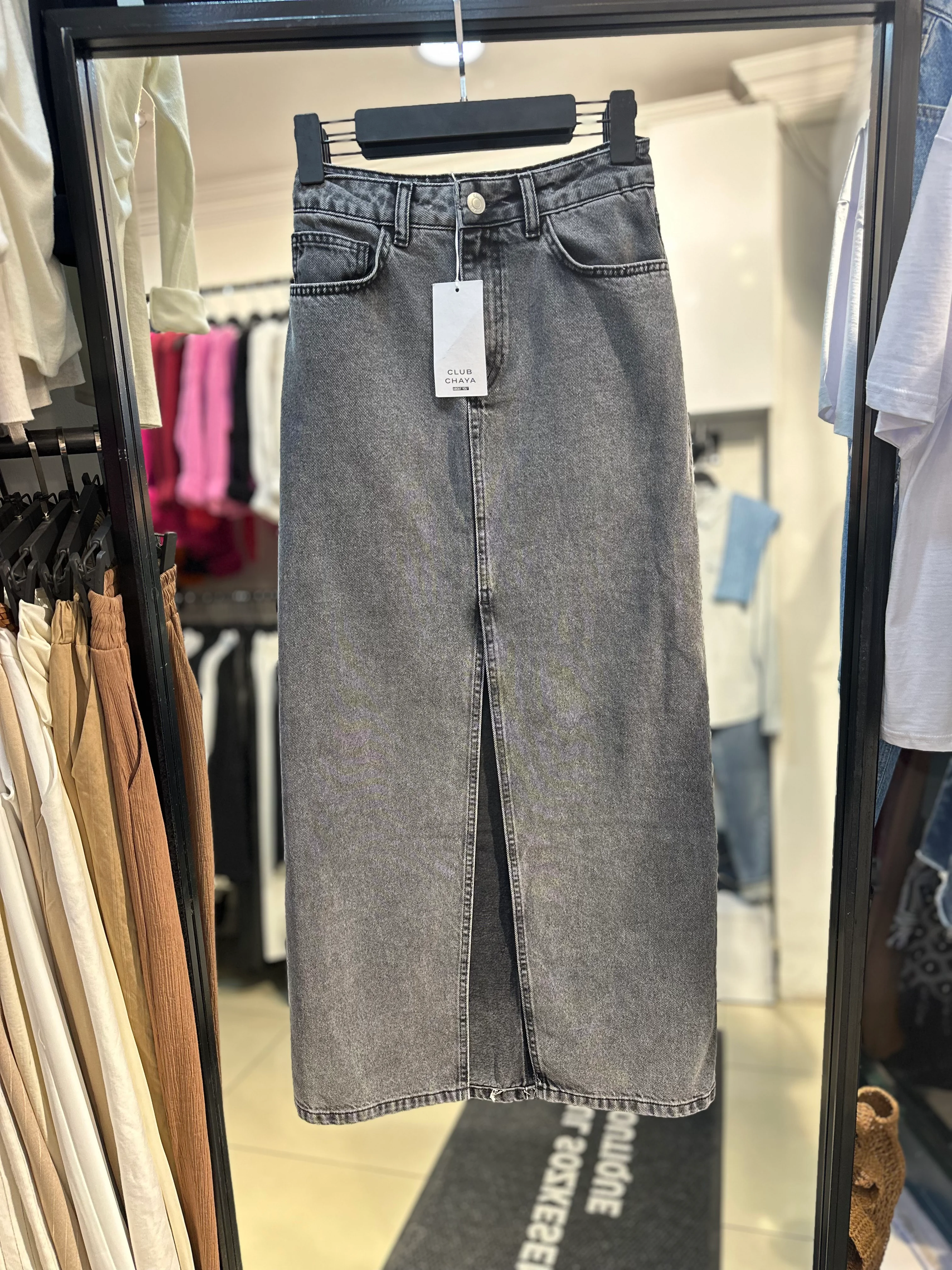 Önden Yırtmaçlı Denim Etek