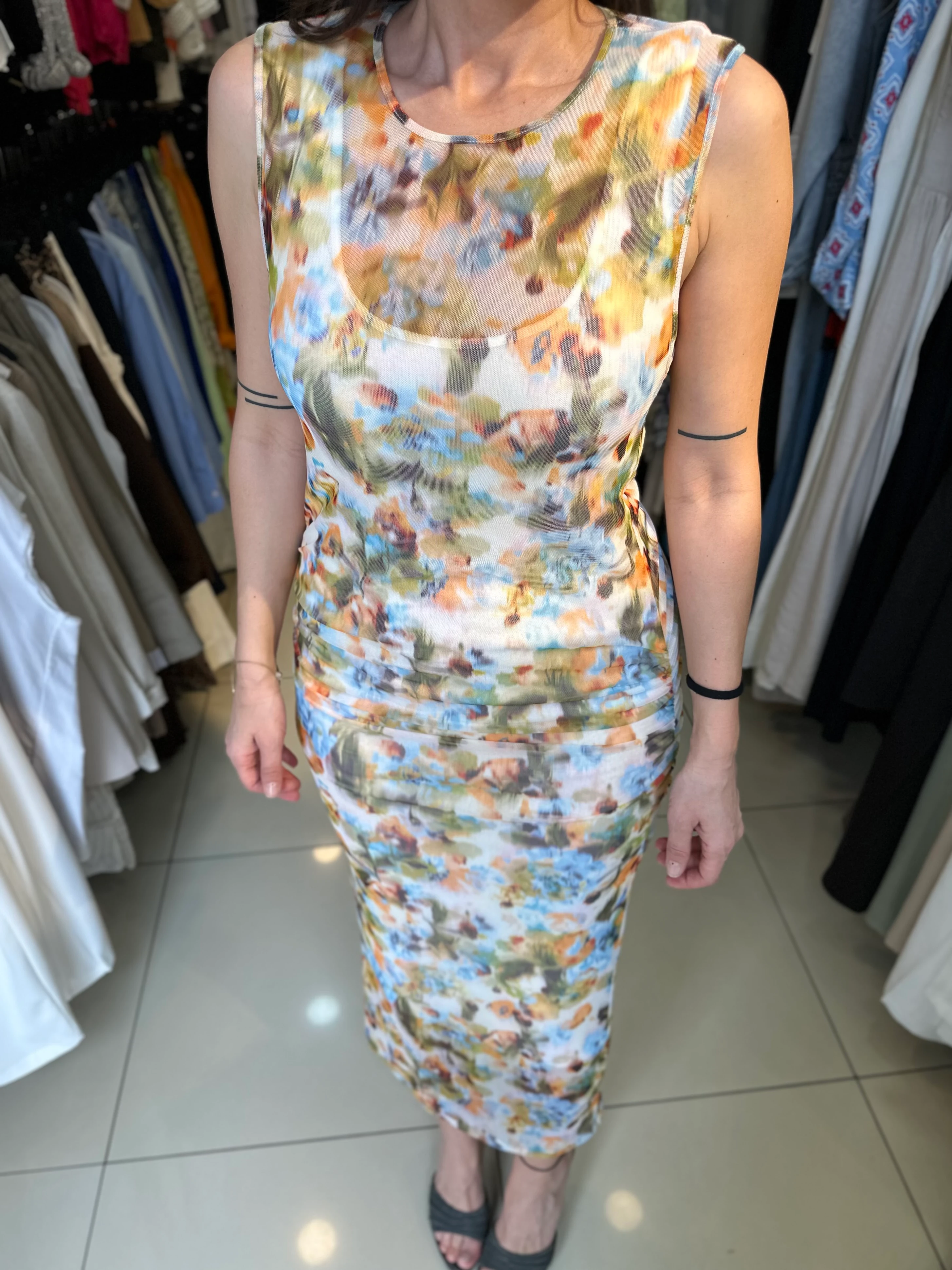 Floral Desenli Uzun Elbise 