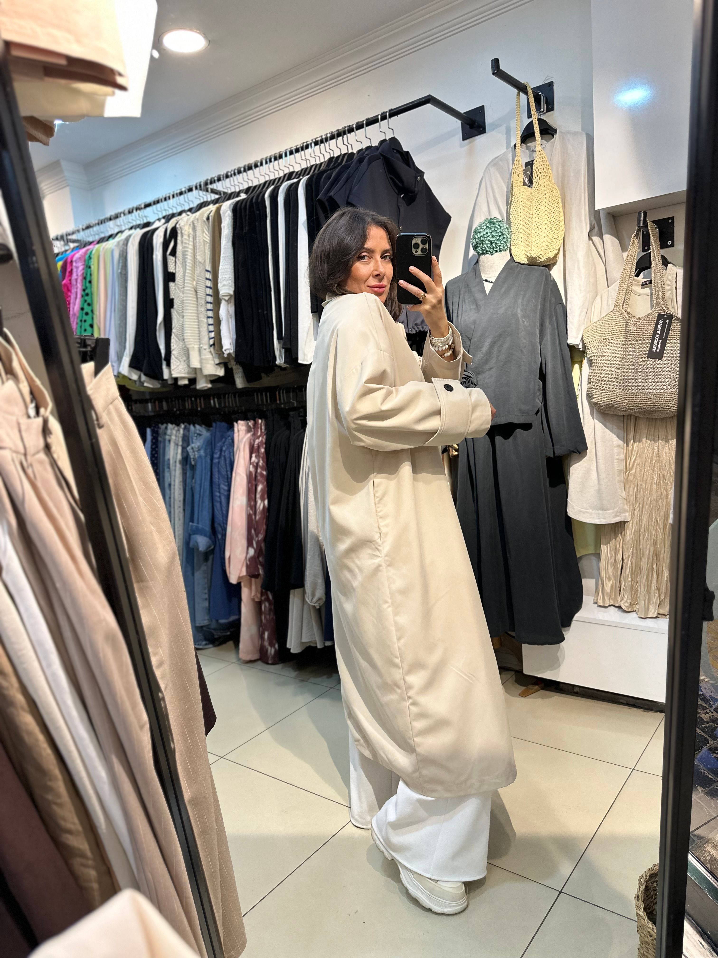 Maksi Boy Bej Renk Düz Model Trençkot