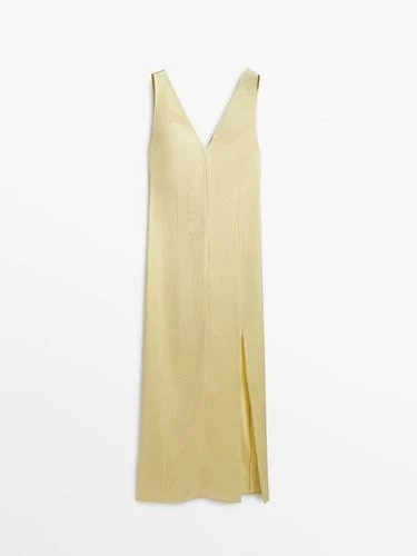 Uzun Sarı Saten Elbise