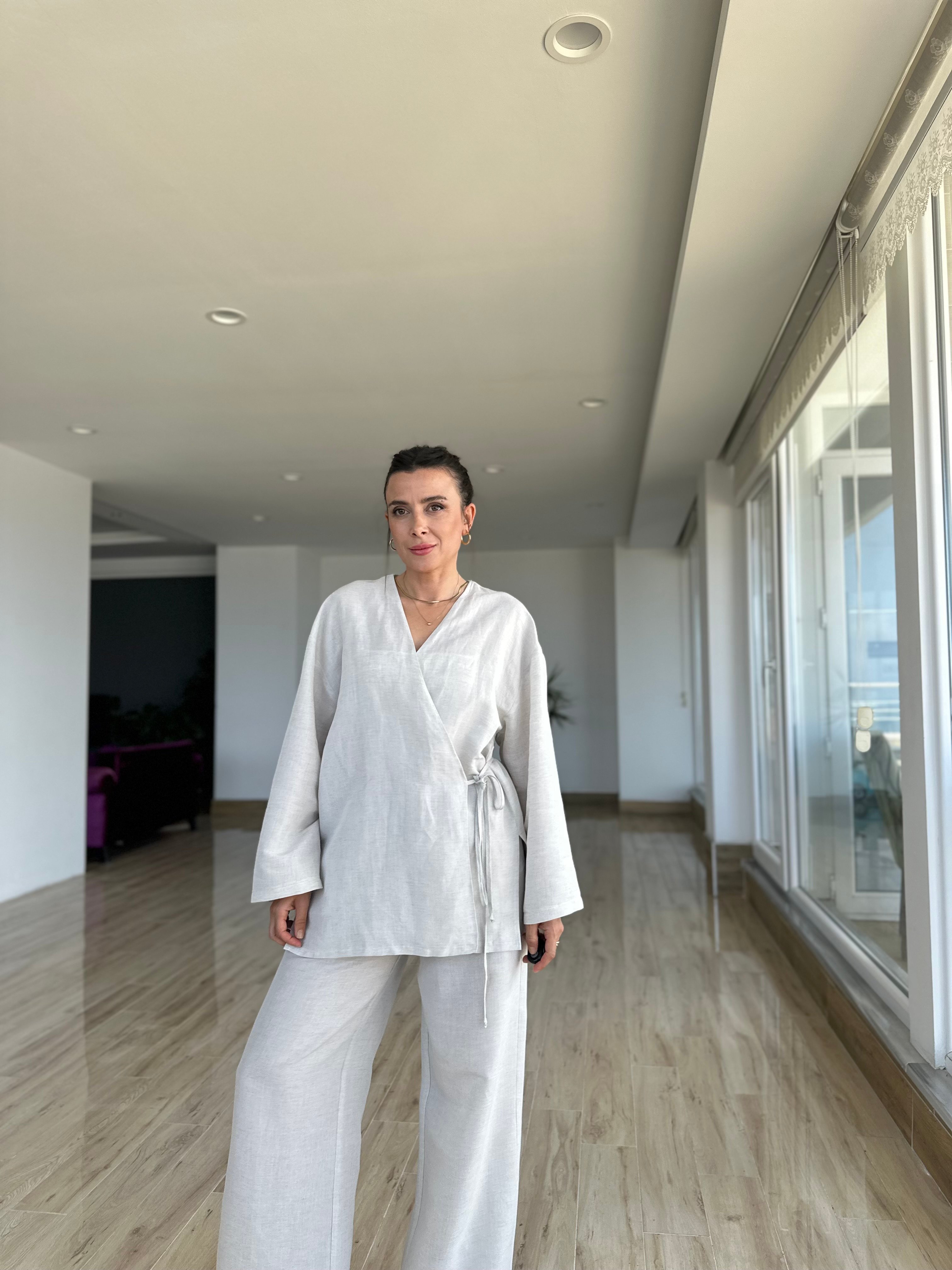 Taş Renk Kimono Pantolon Takım