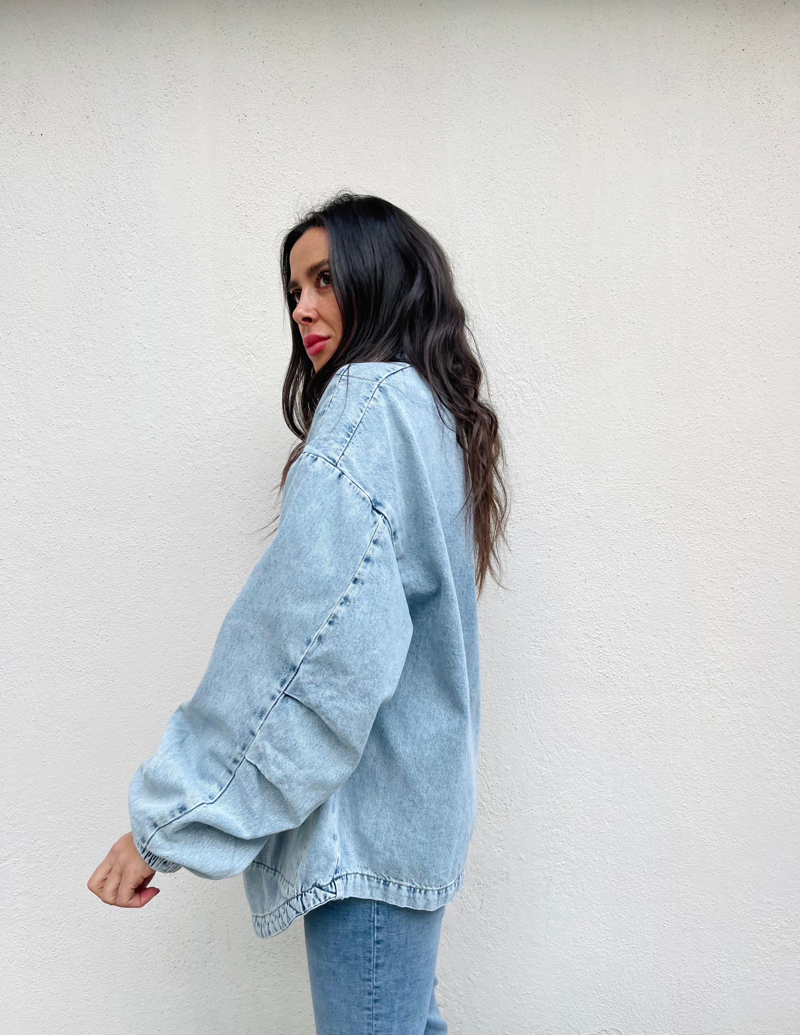 Fermuar Detaylı Denim Sweetshirt