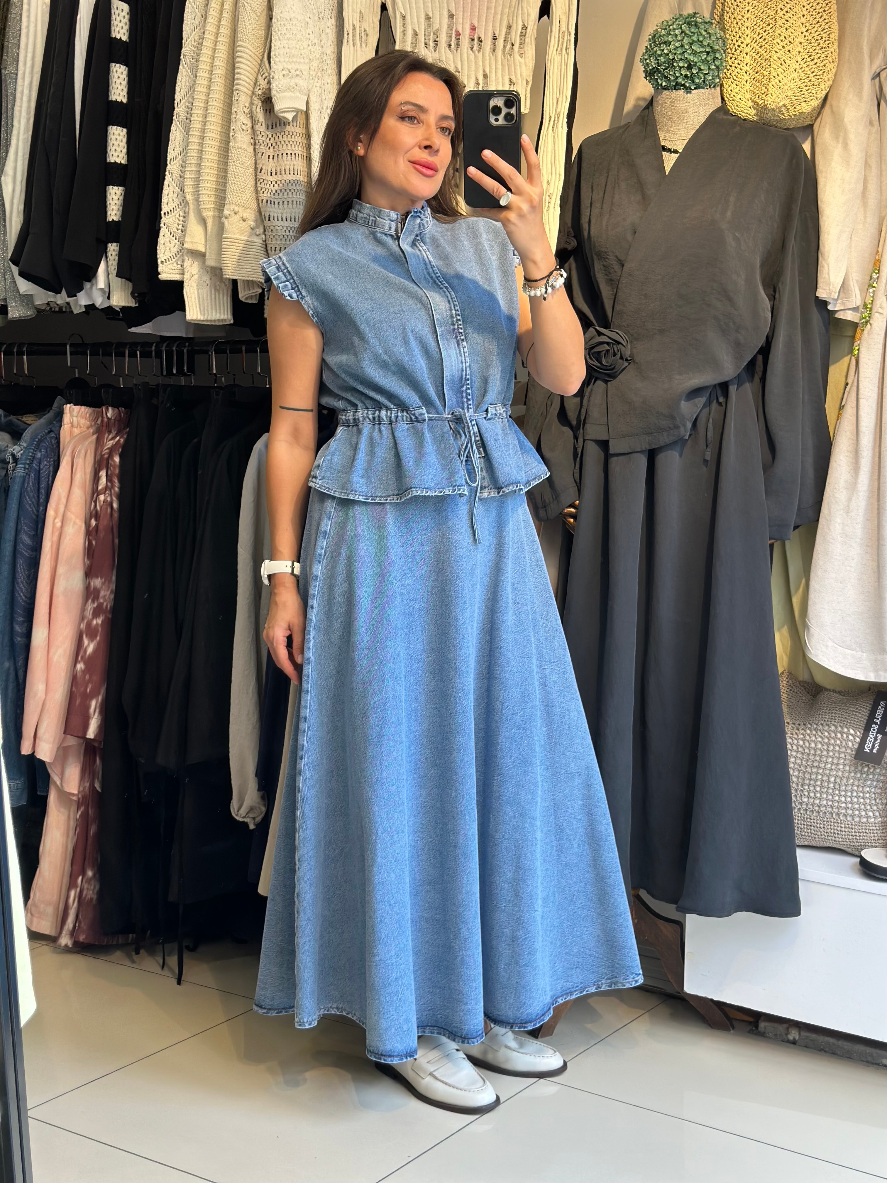 Denim Yelek Etek Takım
