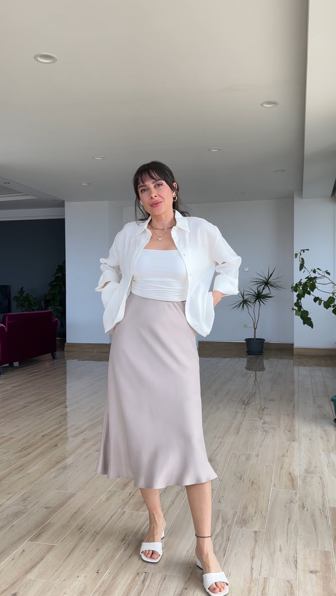 Açık Gri Saten Etek