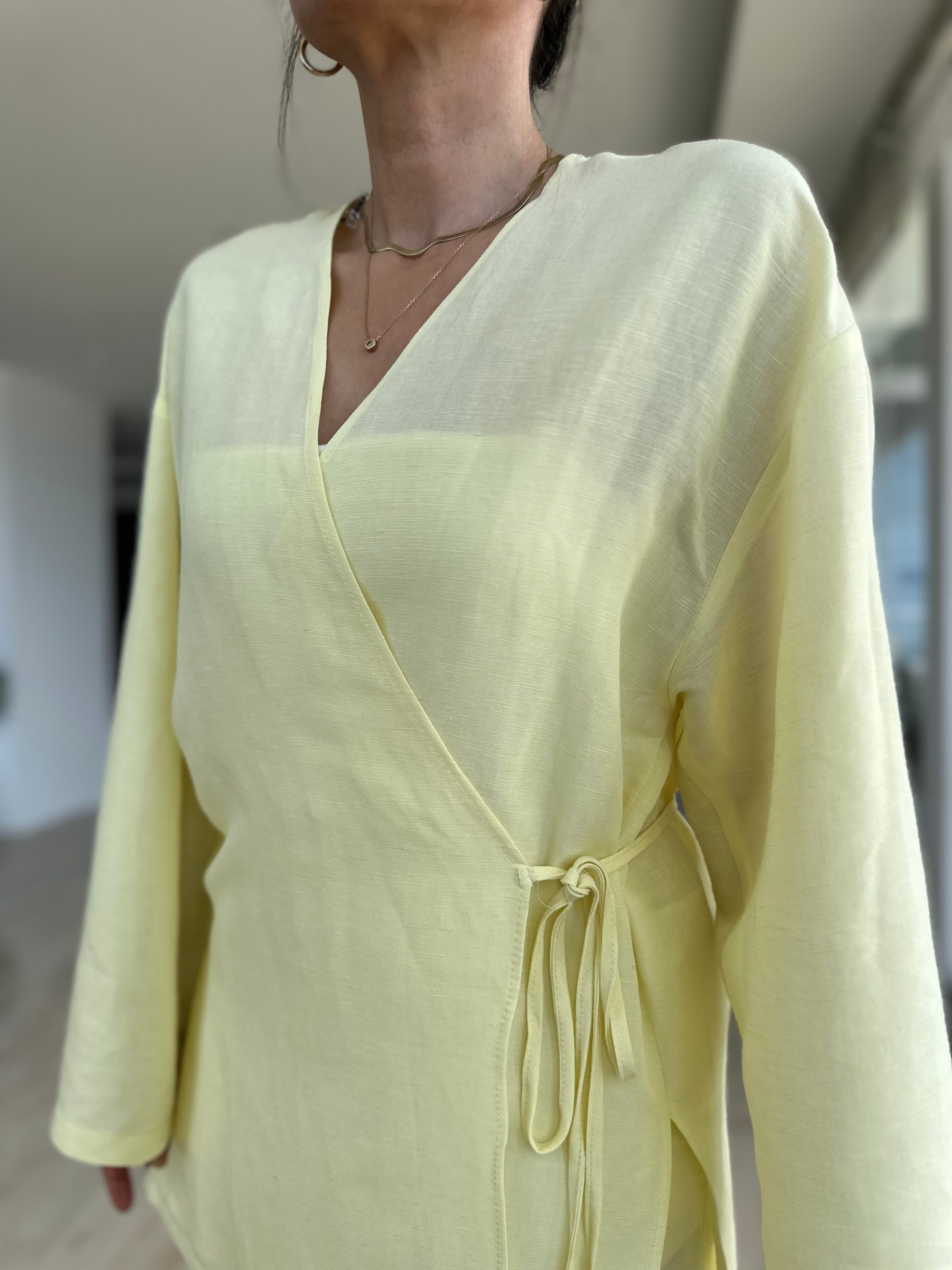 Tereyağ Sarısı Kimono Pantolon Takım
