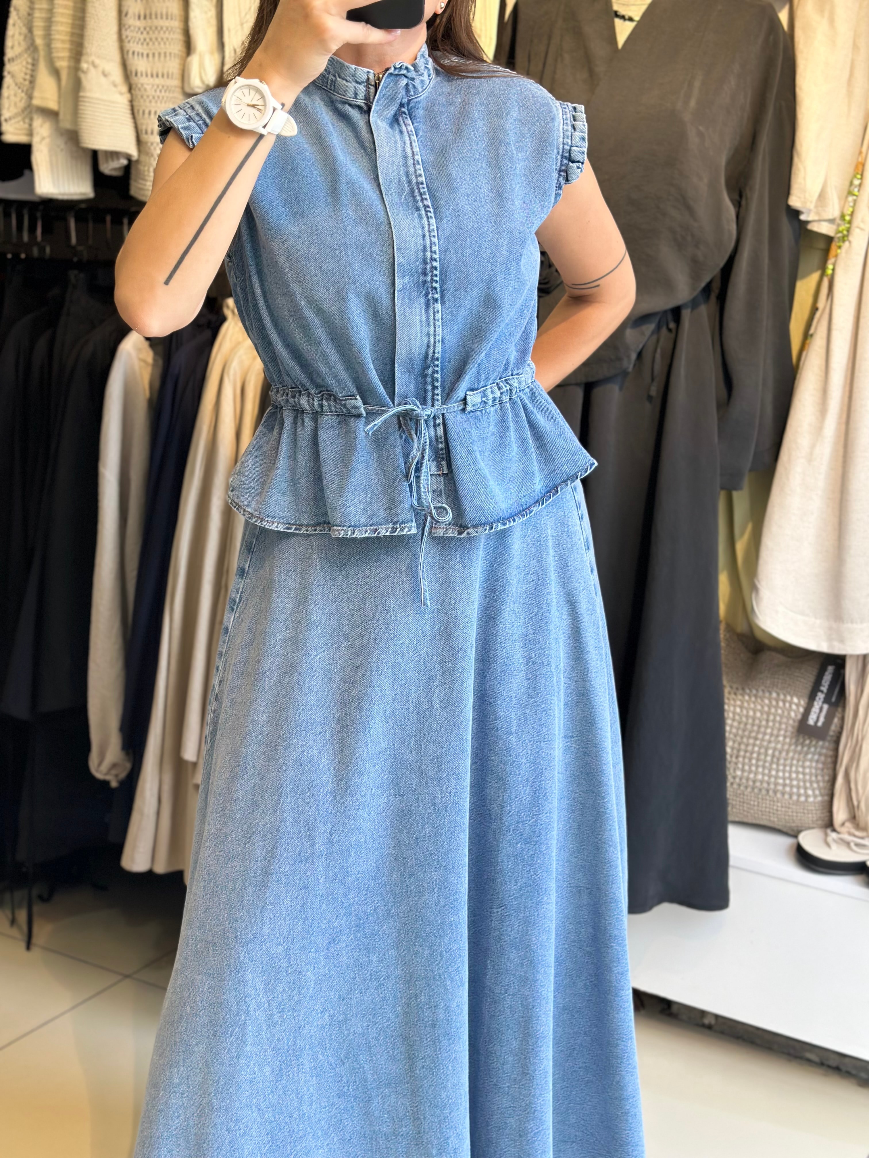 Denim Yelek Etek Takım