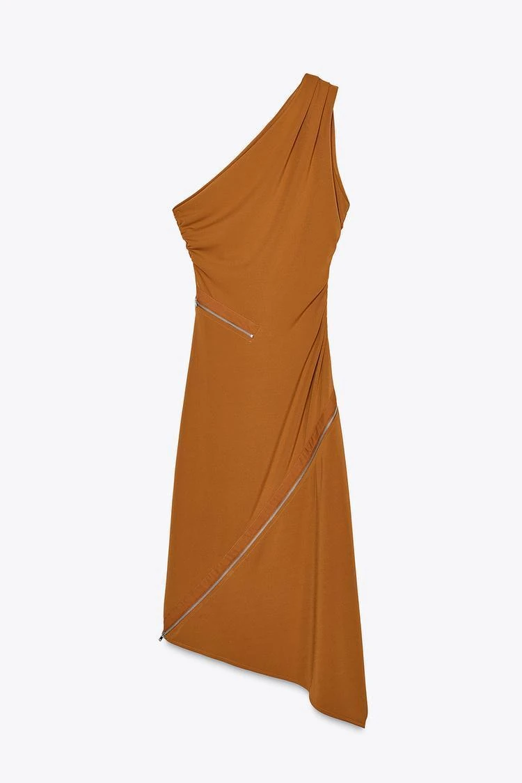 Tarçın Renk Asimetrik Elbise