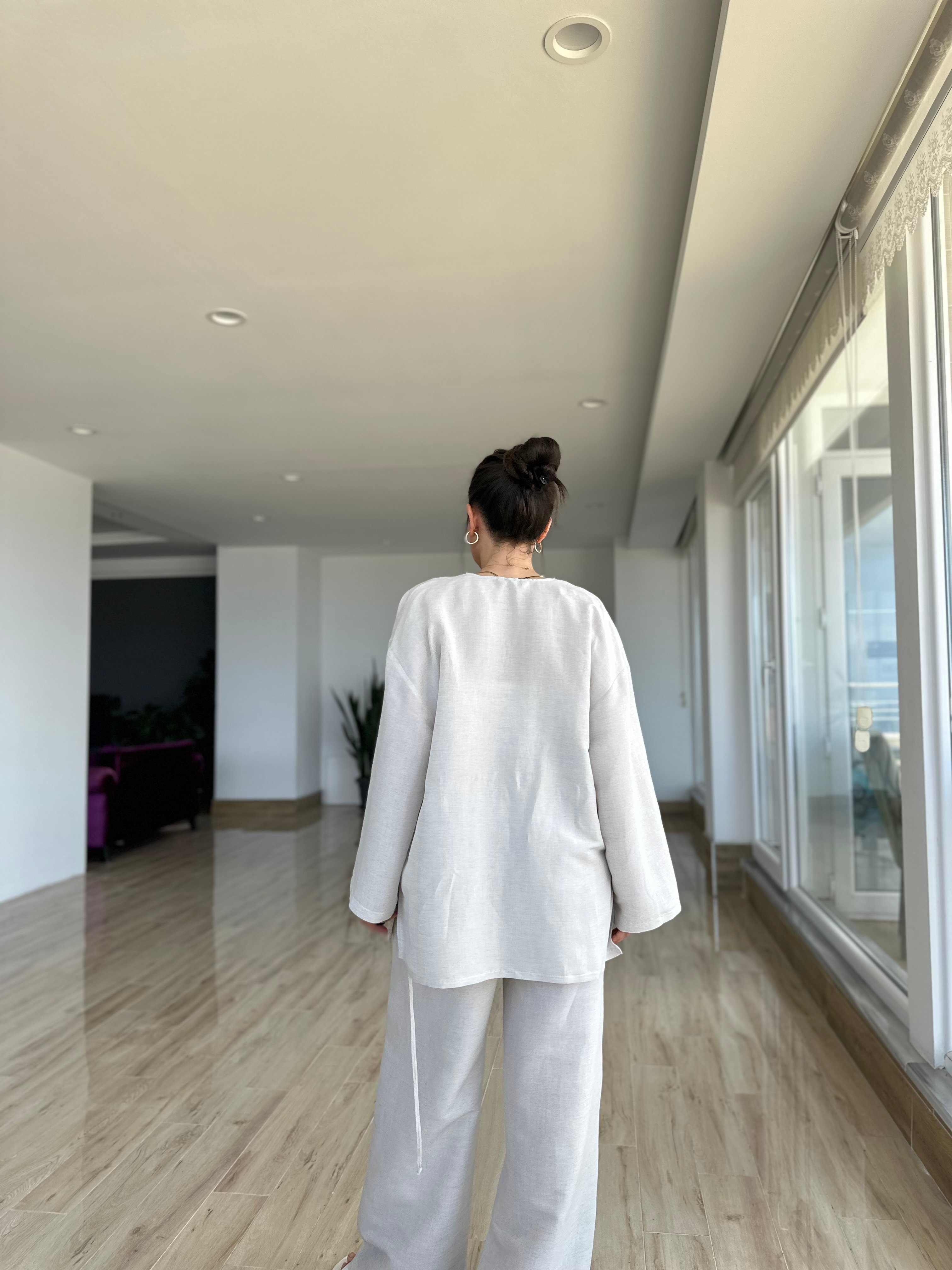 Taş Renk Kimono Pantolon Takım