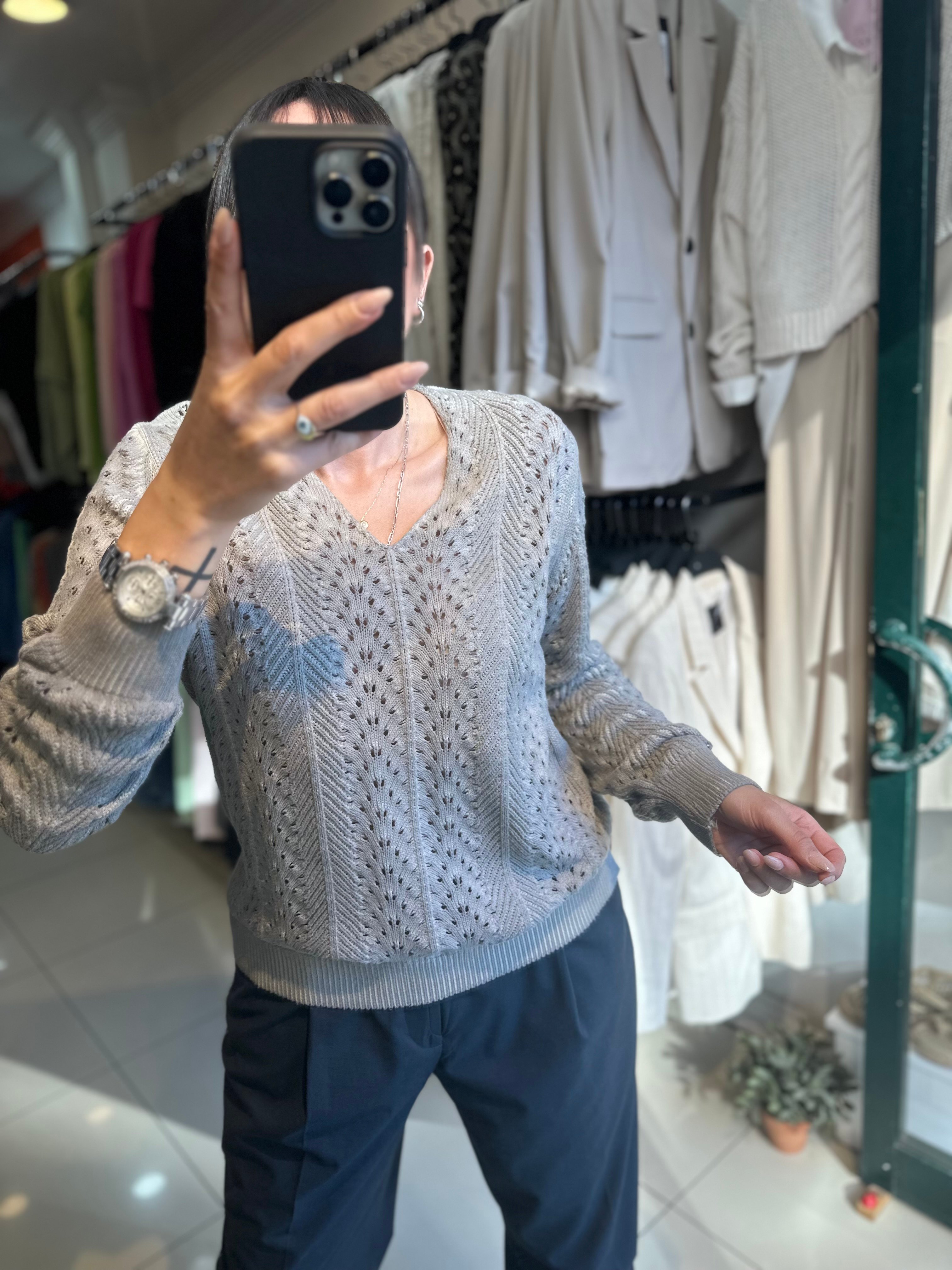 Örme Gri Kroşe Triko Kazak