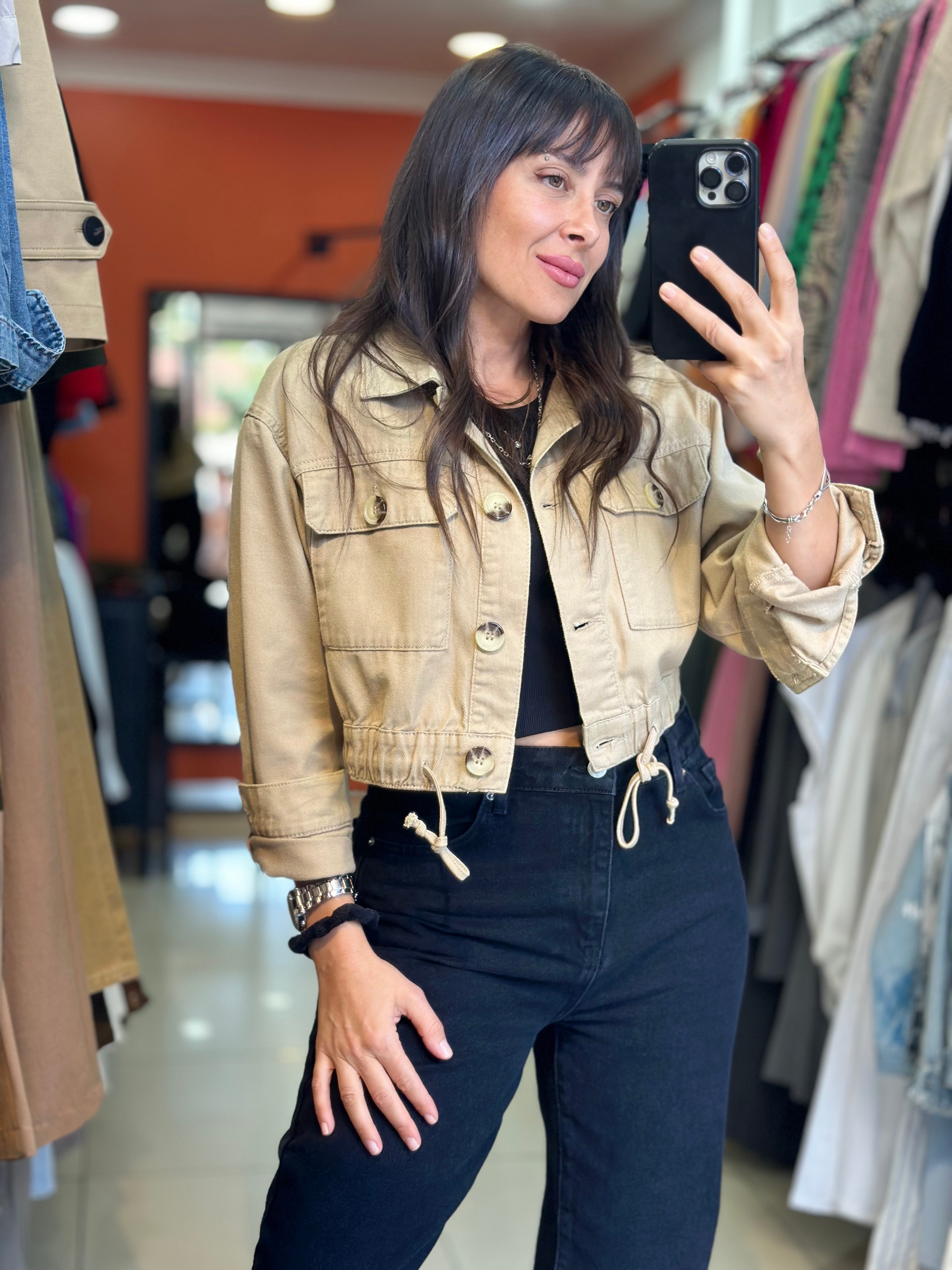 Bej Crop Ceket