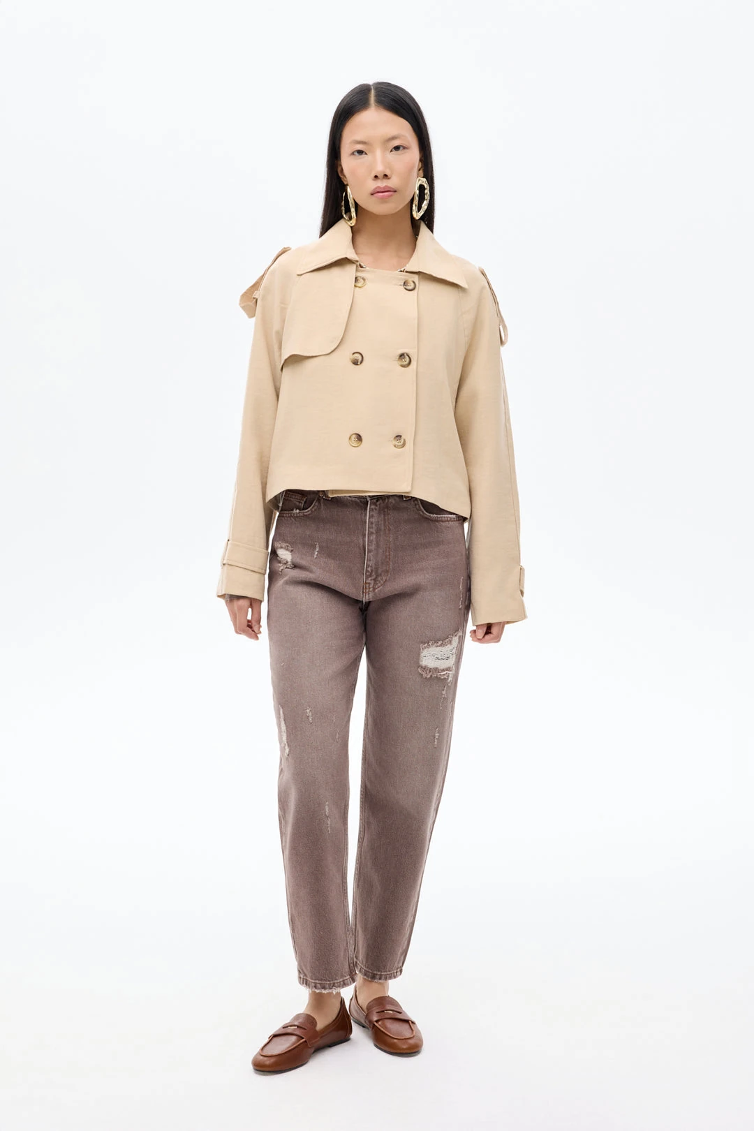 Kısa Bej Trençkot