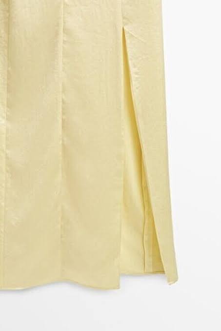 Uzun Sarı Saten Elbise