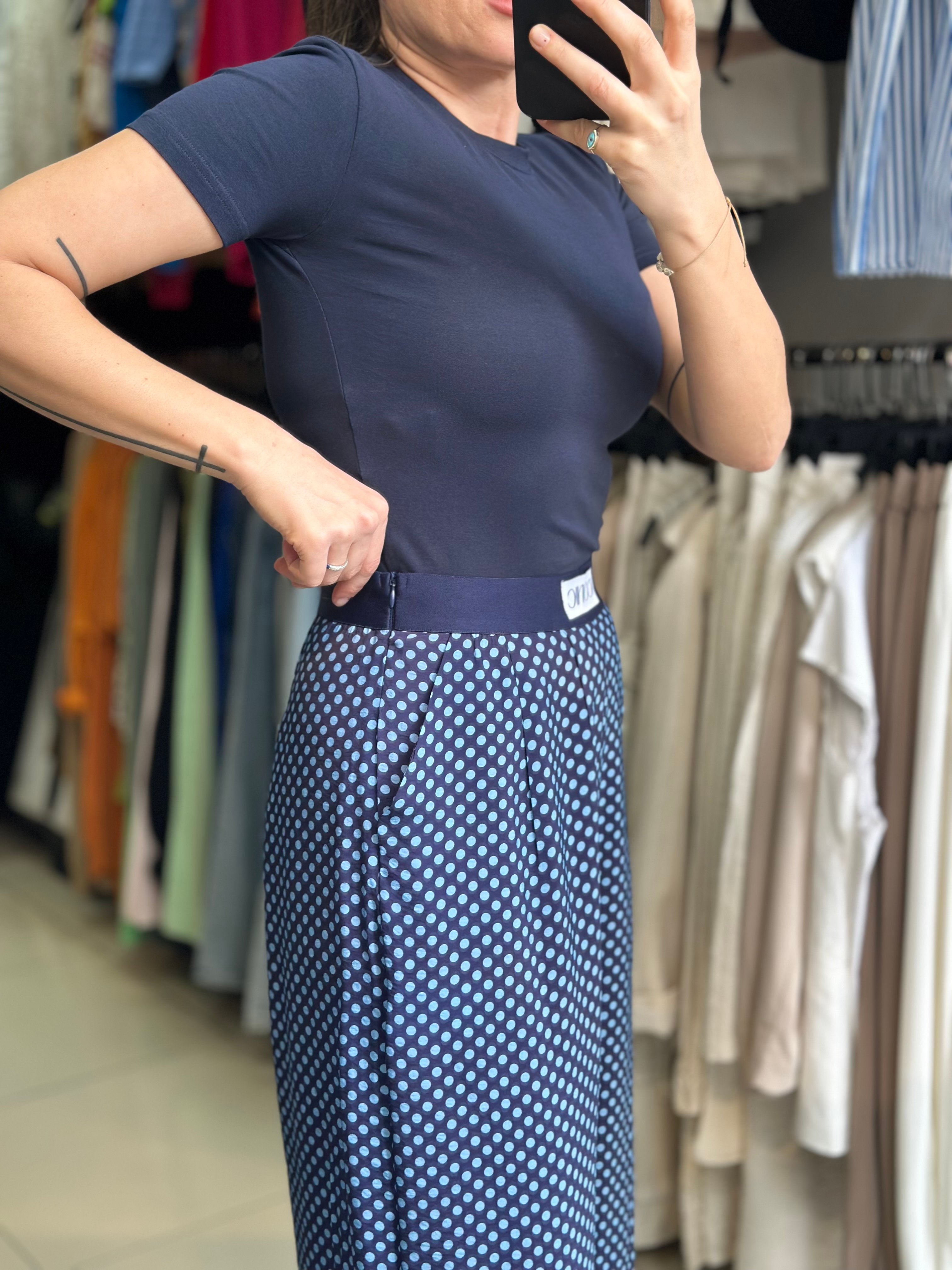 Beli Lastikli Puantiyeli Dökümlü Pantolon