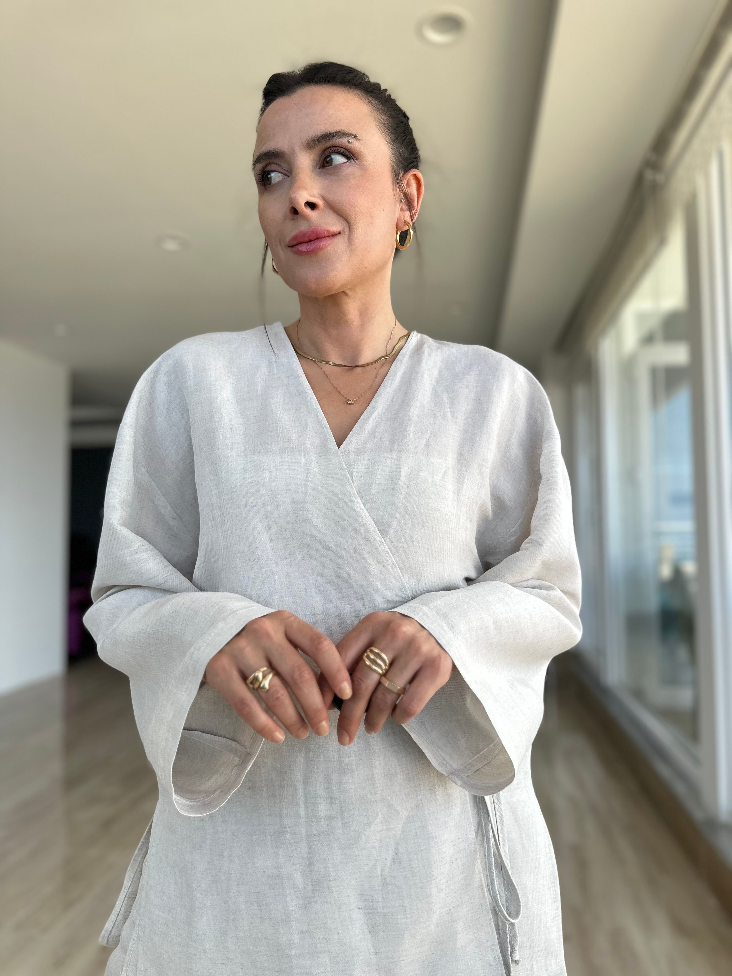 Taş Renk Kimono Pantolon Takım