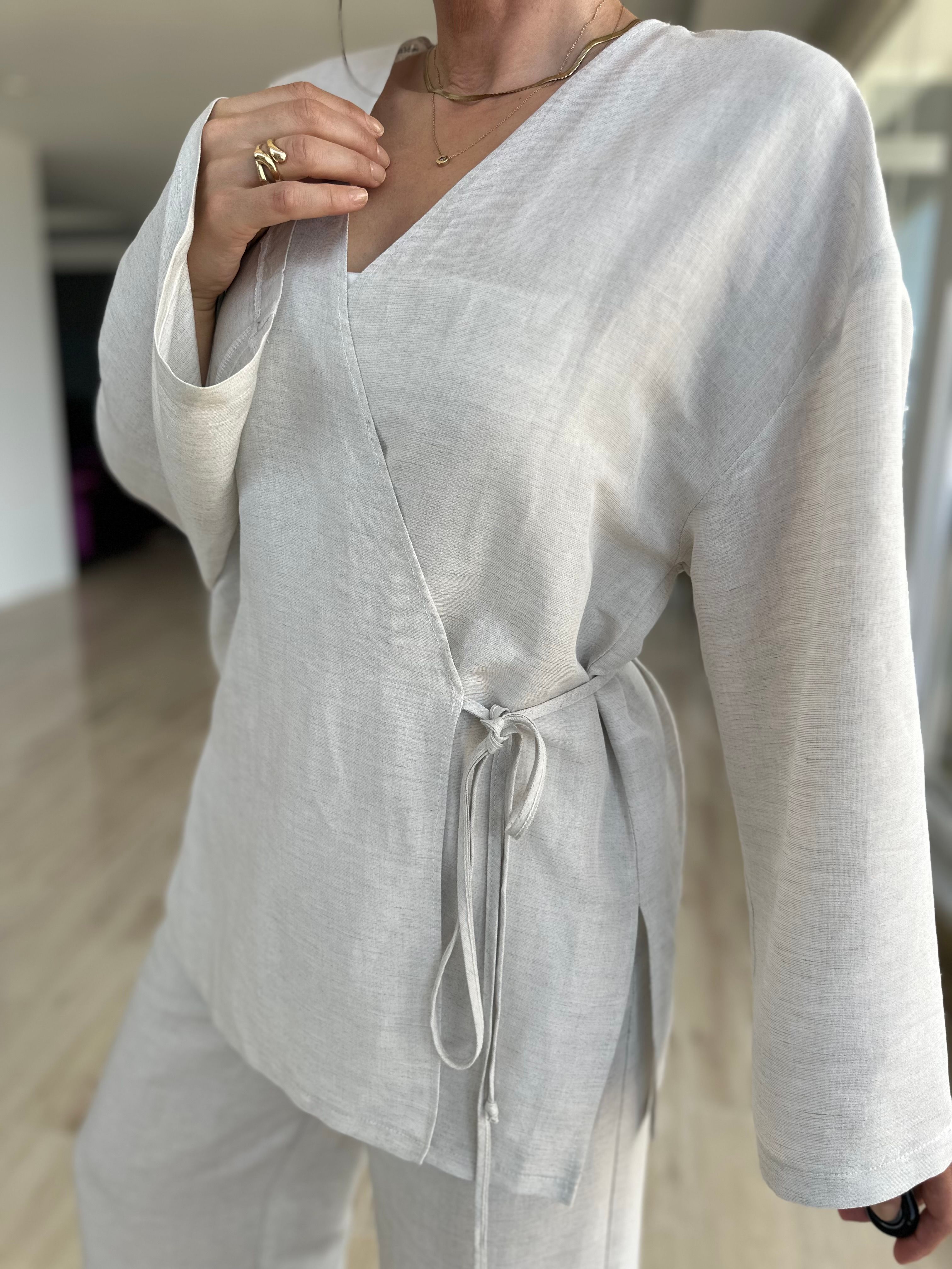 Taş Renk Kimono Pantolon Takım
