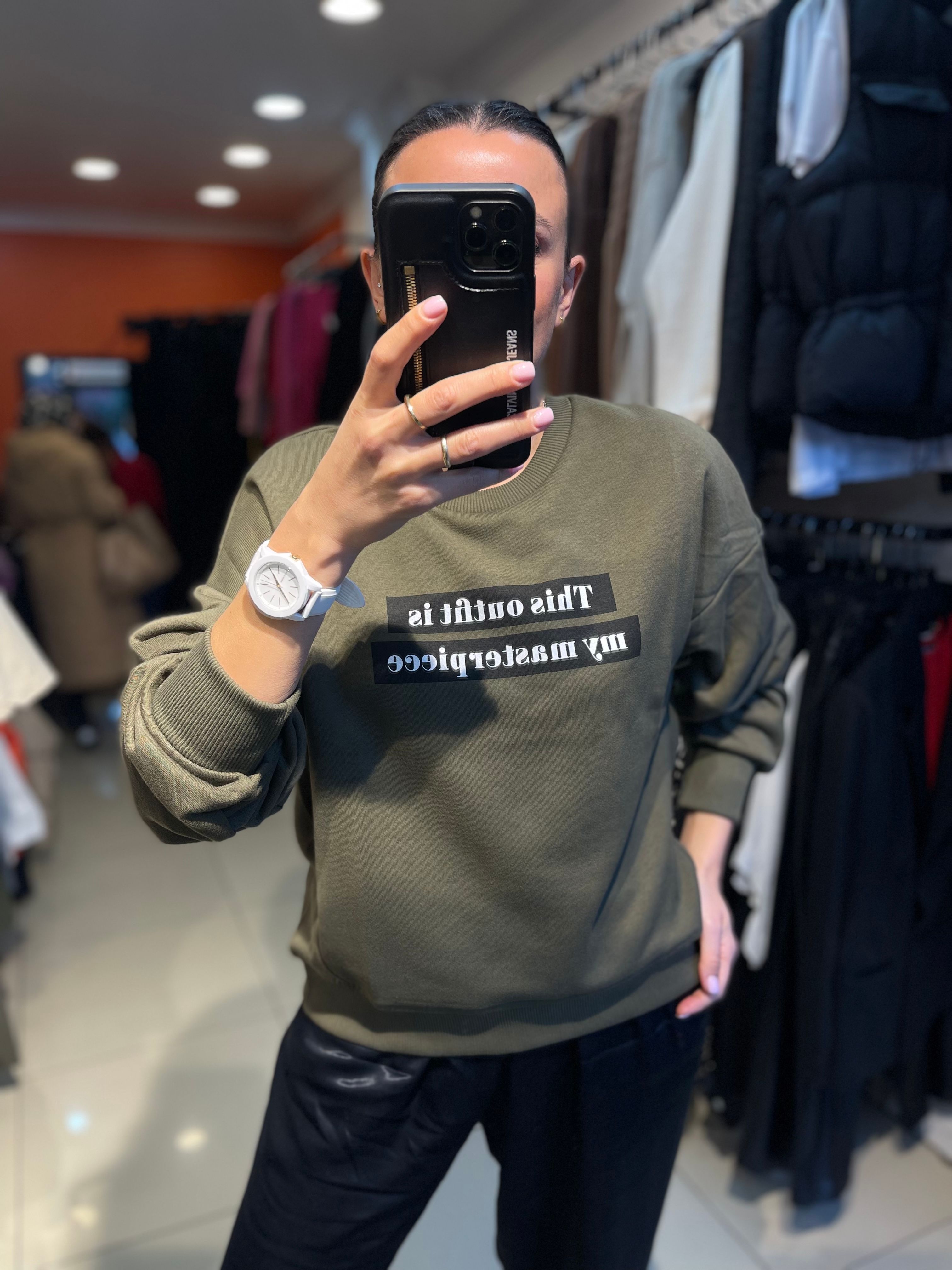 Haki Yazılı Sweatshirt