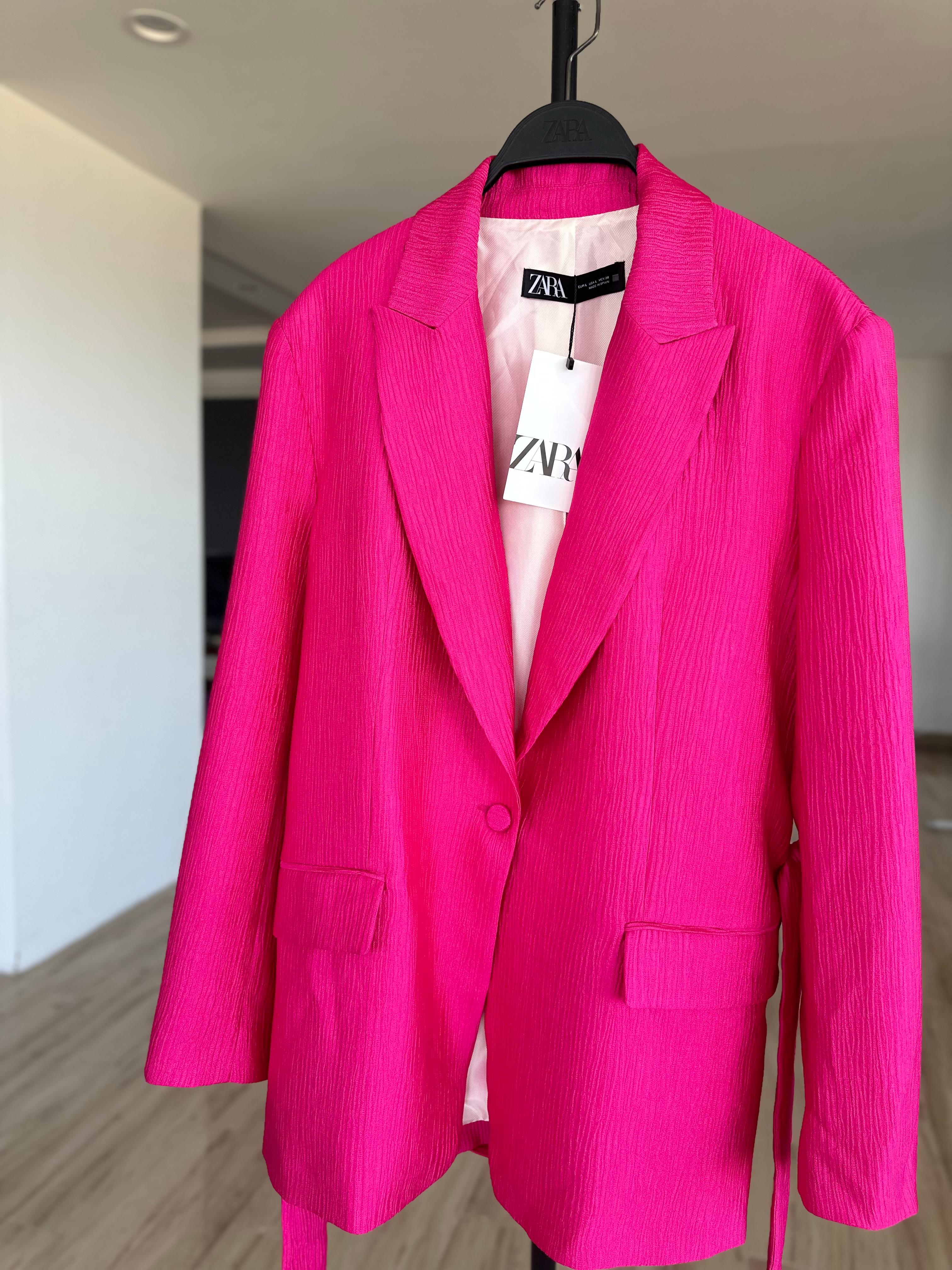 Fuşya Kuşaklı Blazer Ceket