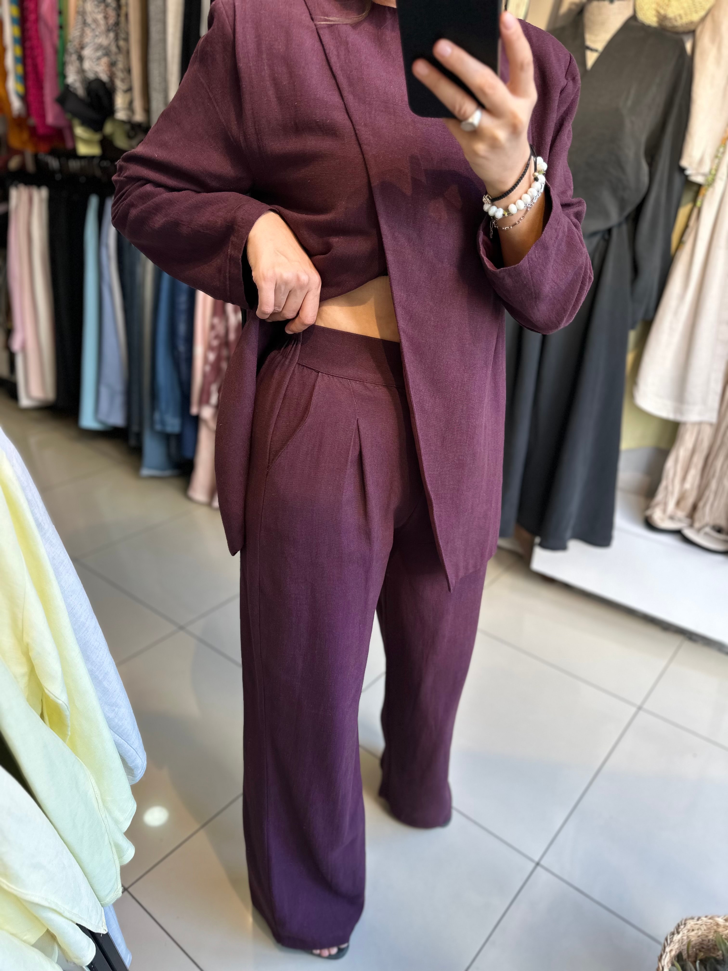 Bordo Ceket Pantolon Takım
