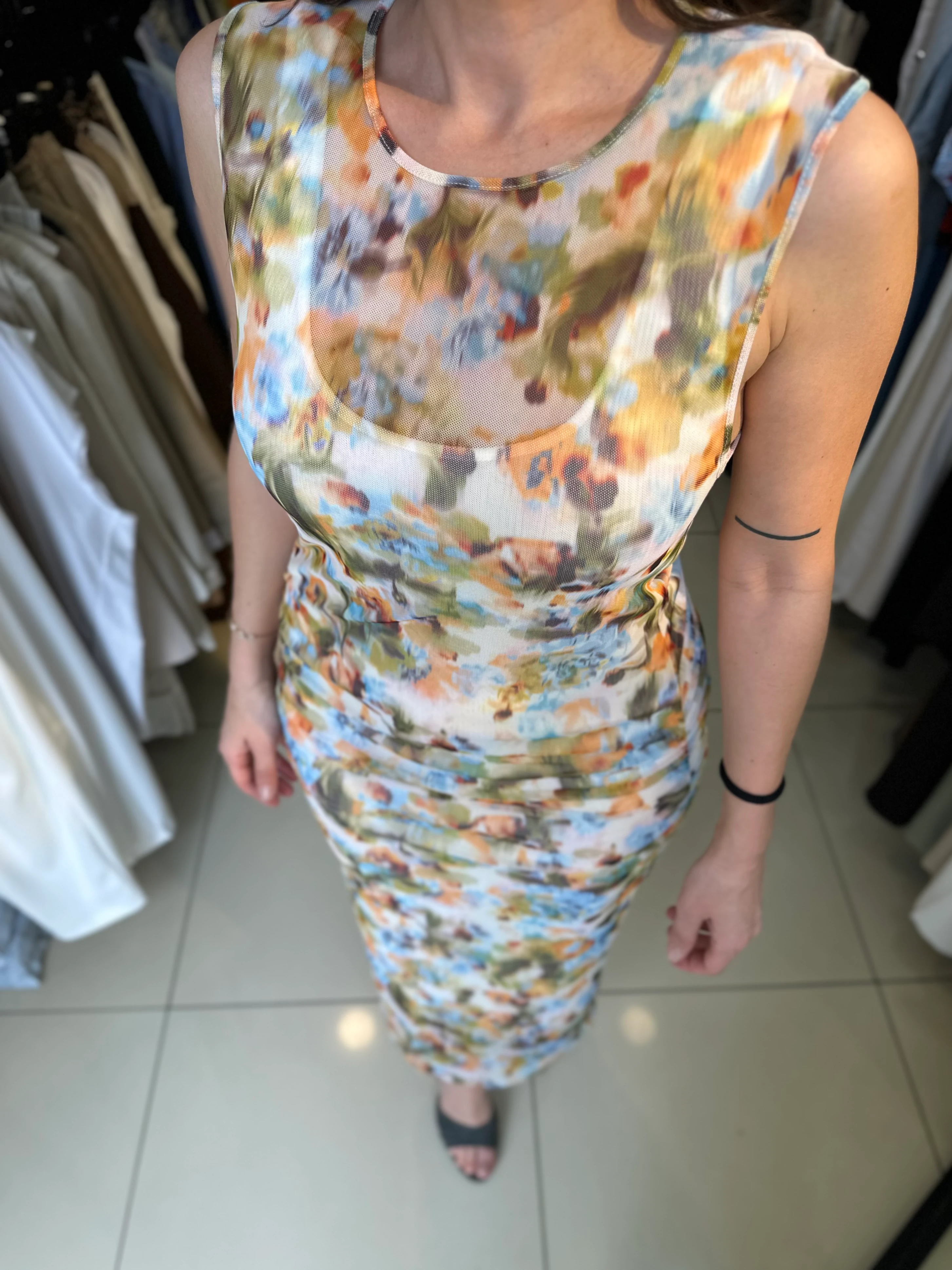 Floral Desenli Uzun Elbise 