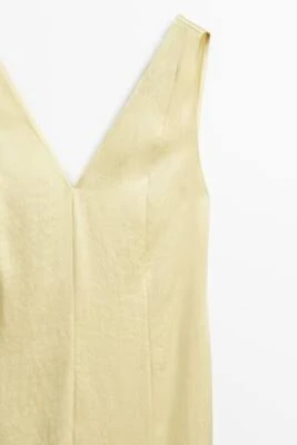 Uzun Sarı Saten Elbise