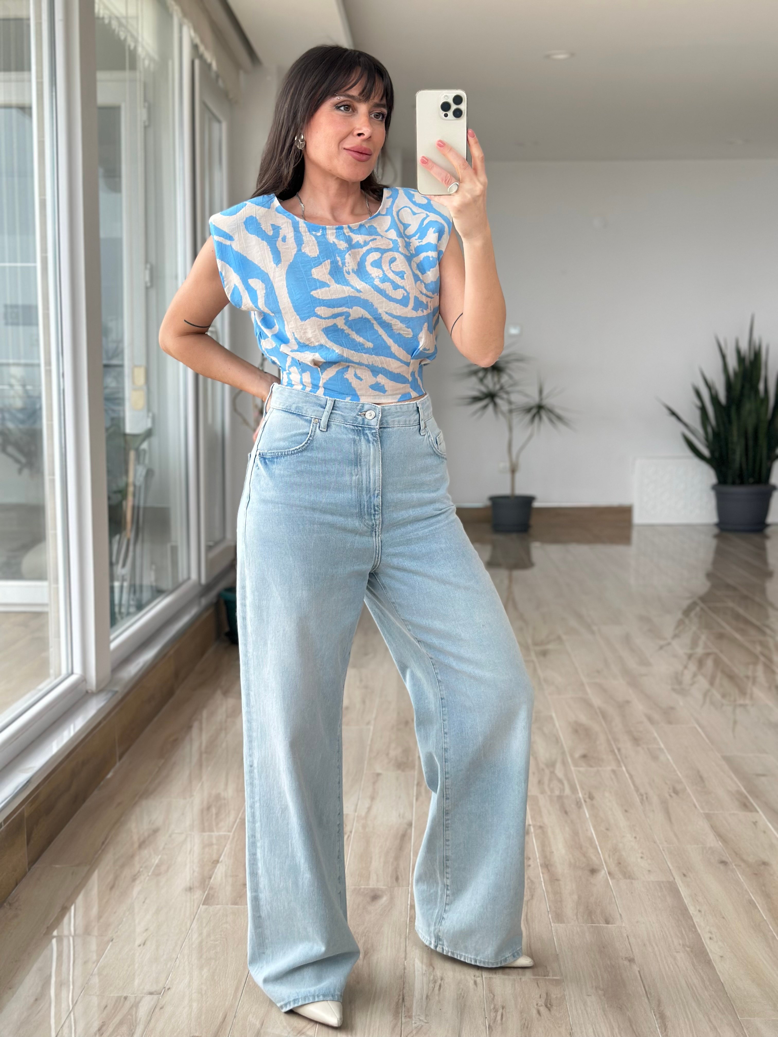 Vatkalı Mavi Crop Bluz 