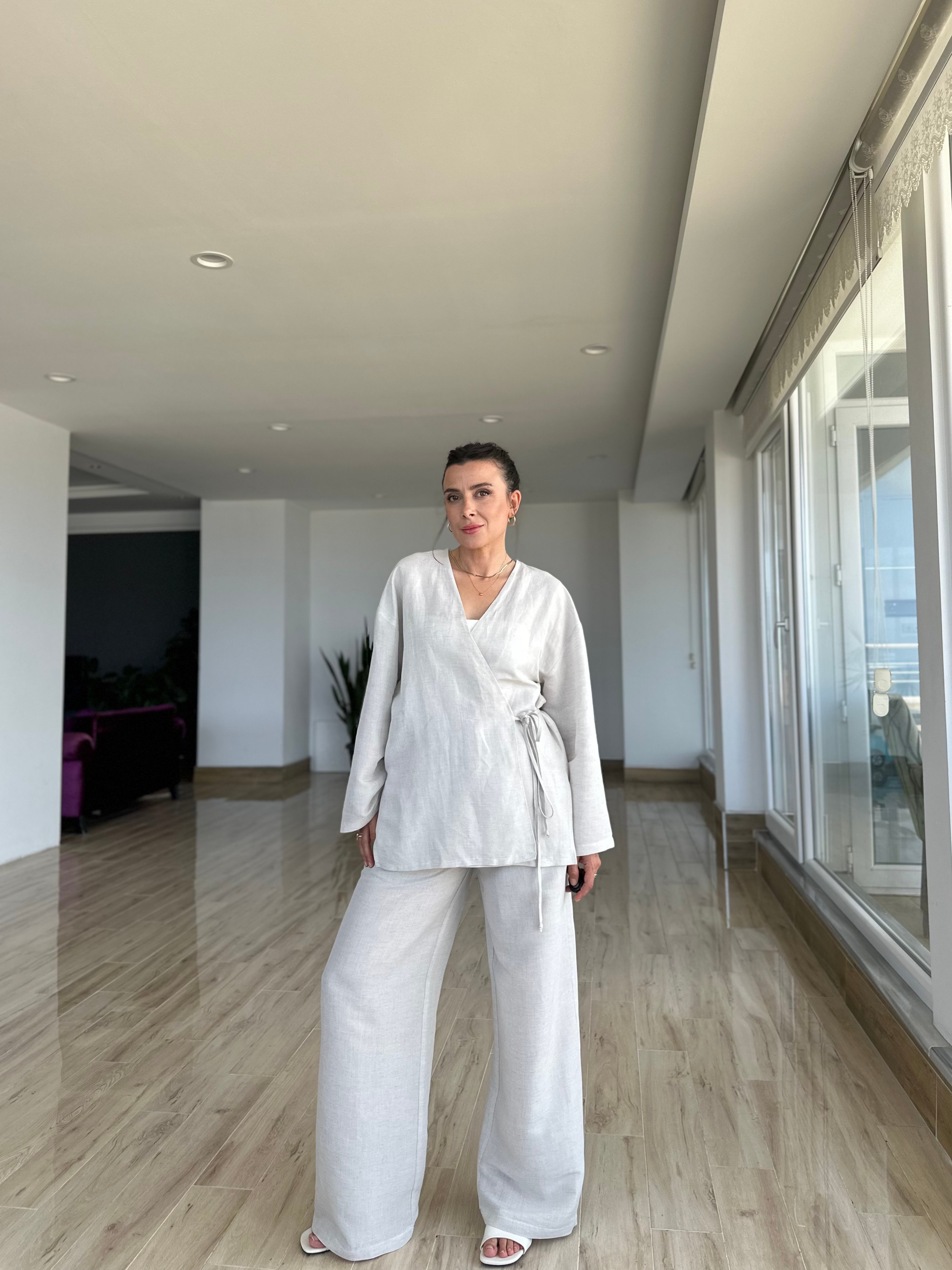 Taş Renk Kimono Pantolon Takım