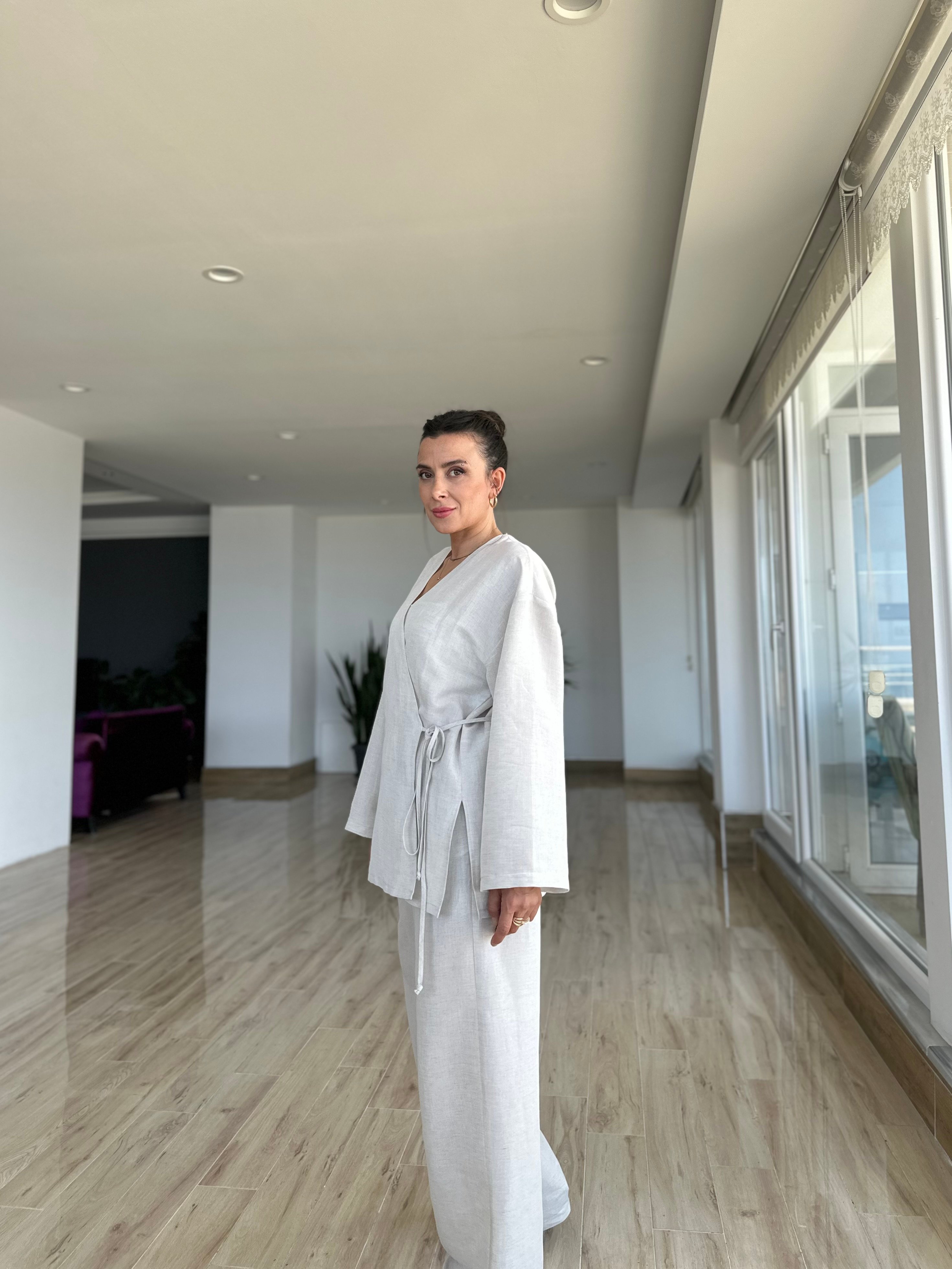 Taş Renk Kimono Pantolon Takım