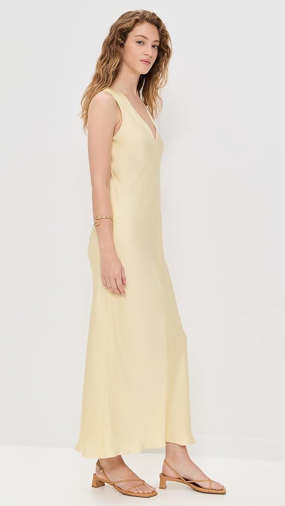 Uzun Sarı Saten Elbise