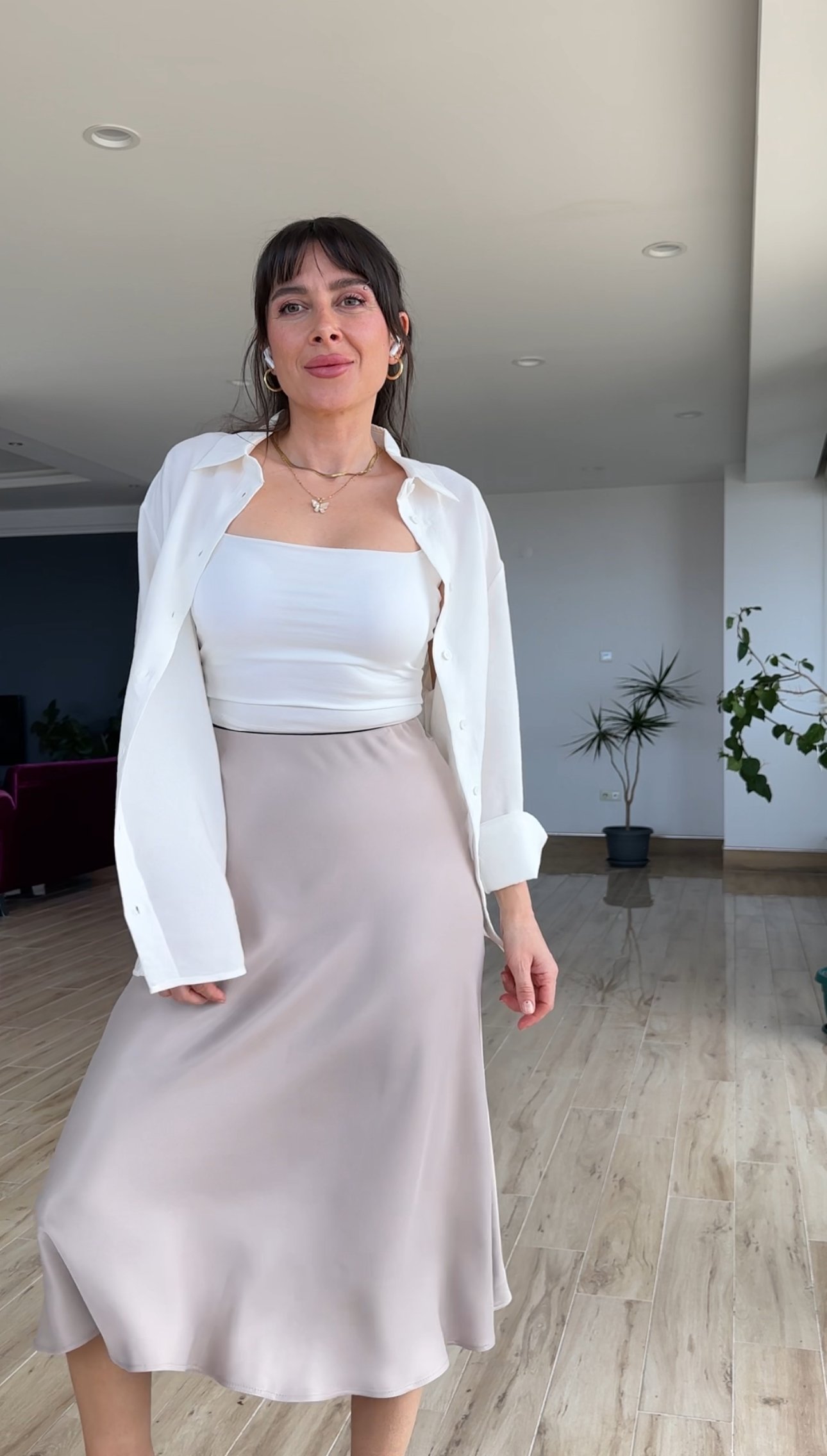 Açık Gri Saten Etek