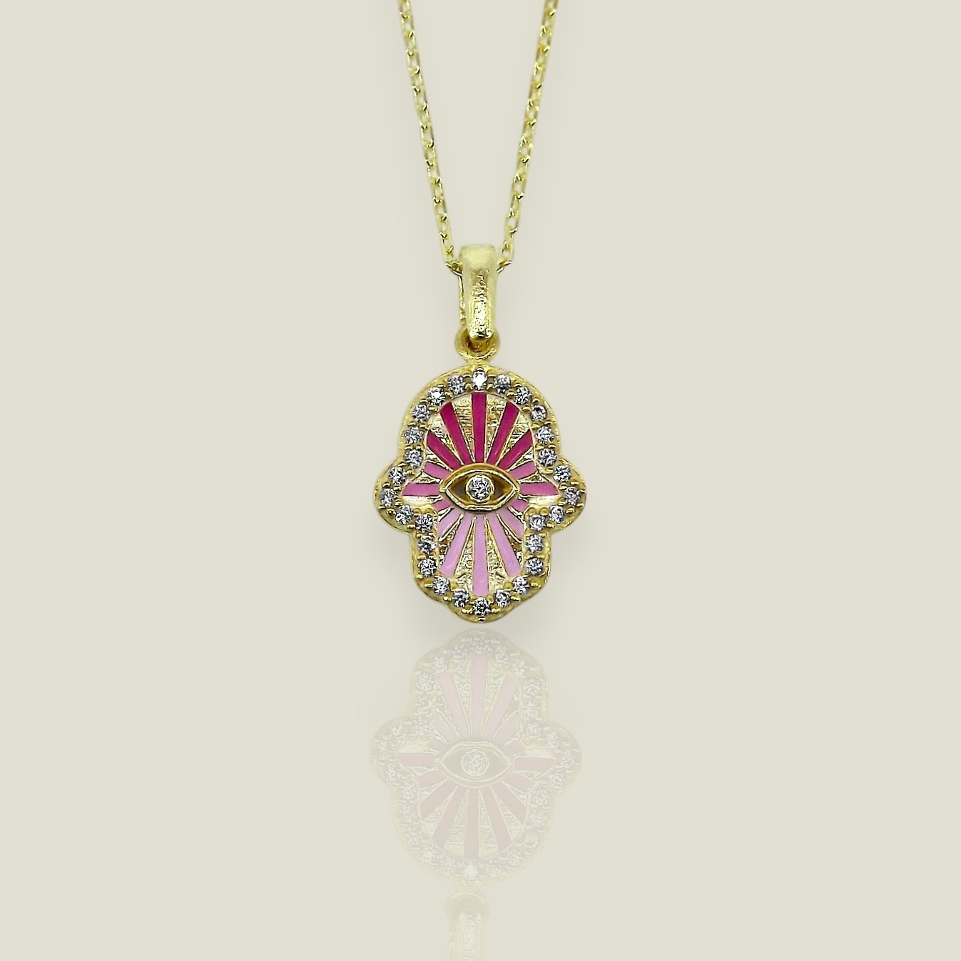 Çoklu Pembe Hamsa Kolye