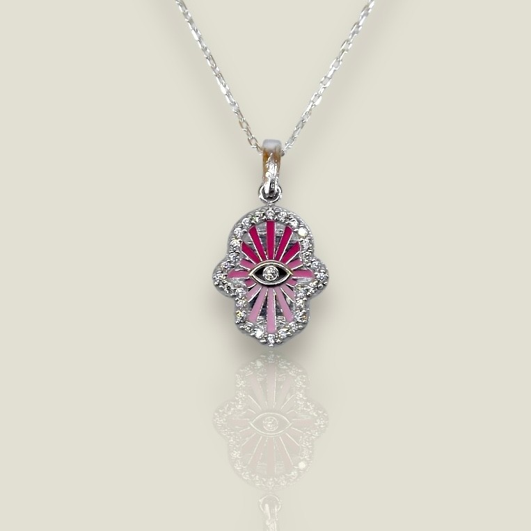 Çoklu Pembe Hamsa Kolye
