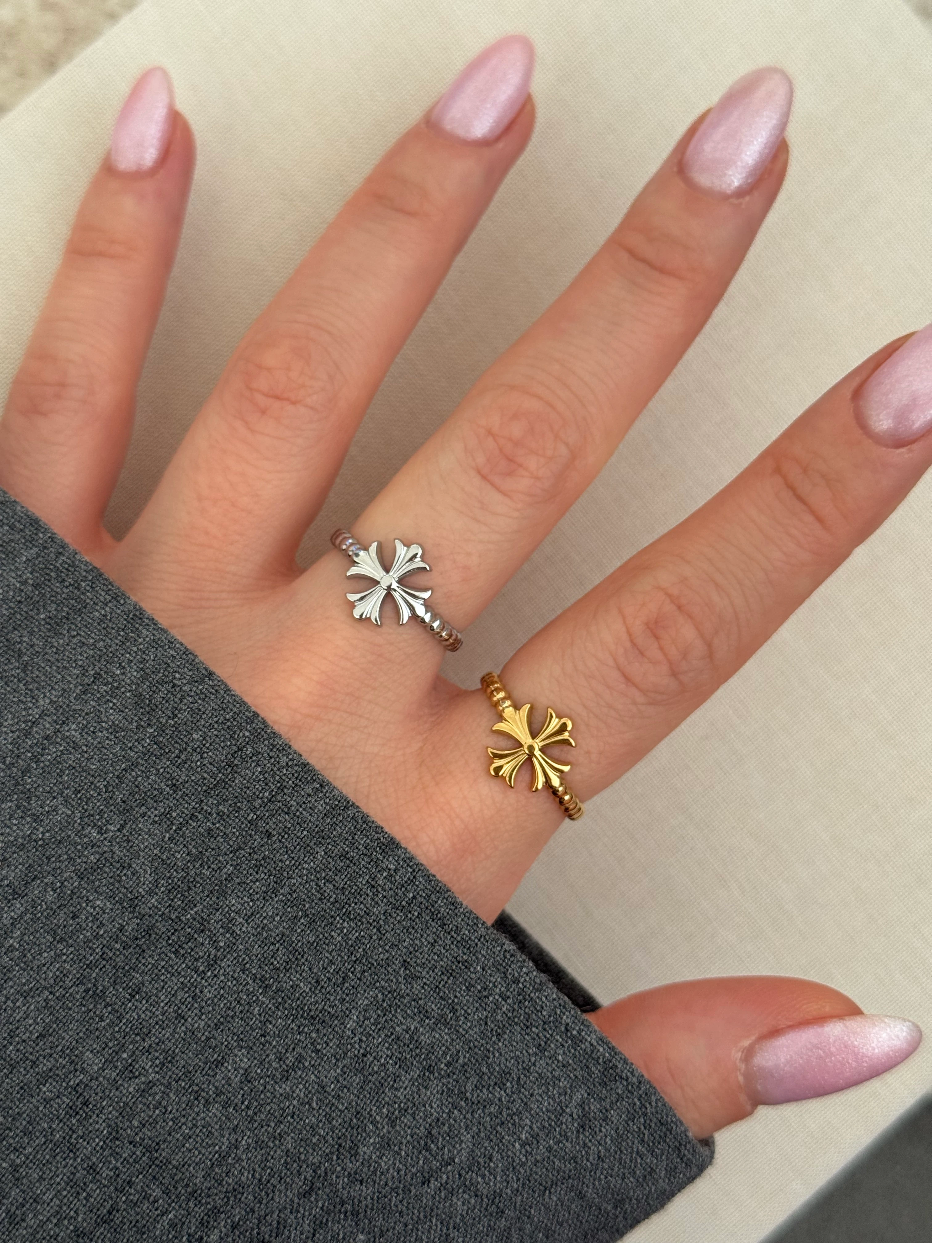 Çelik | Gold antik motif yüzük