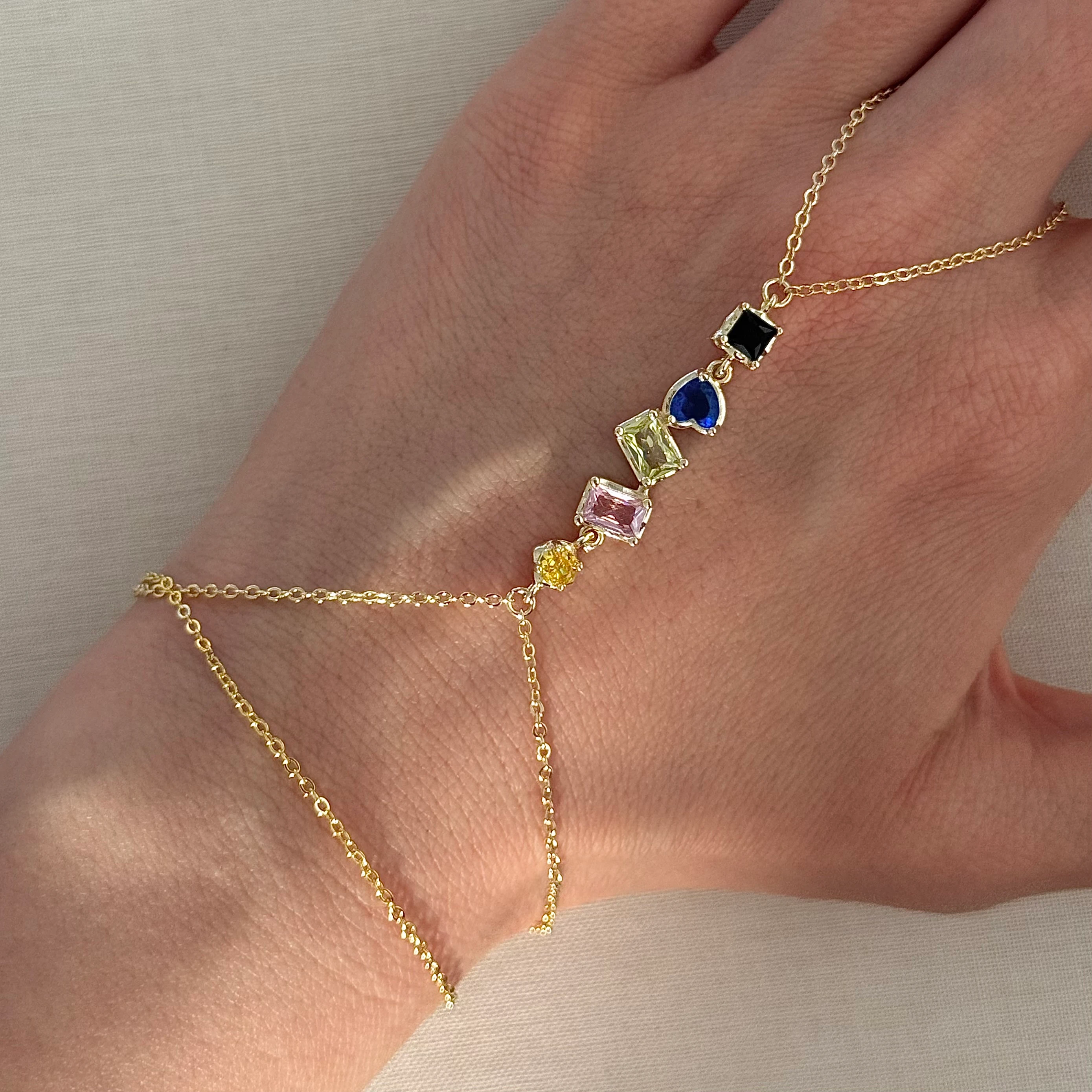 Çelik | Renkli Asimetrik taşlı Gold şahmeran 