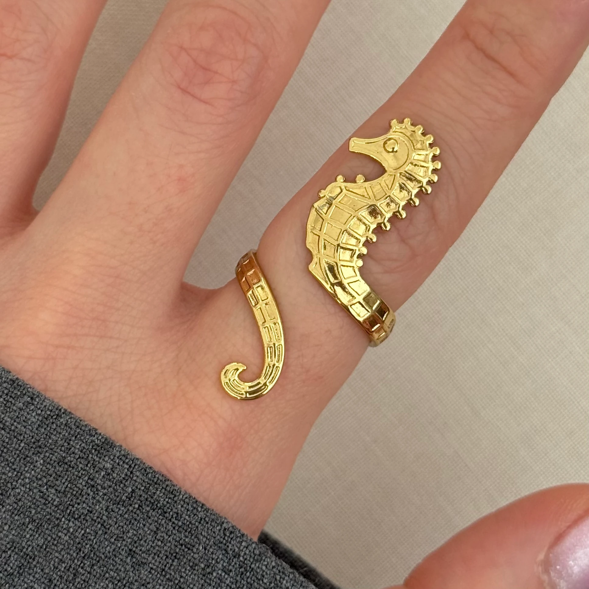 Çelik | Gold deniz atı yüzük 