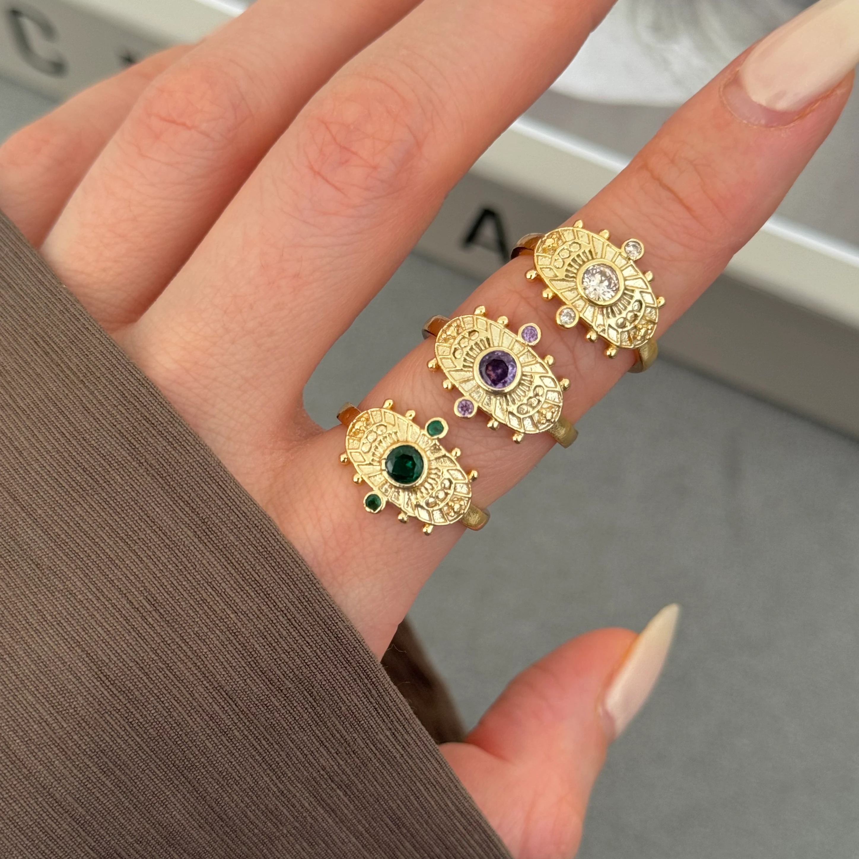 vintage pirinç kaplama göz yüzük 