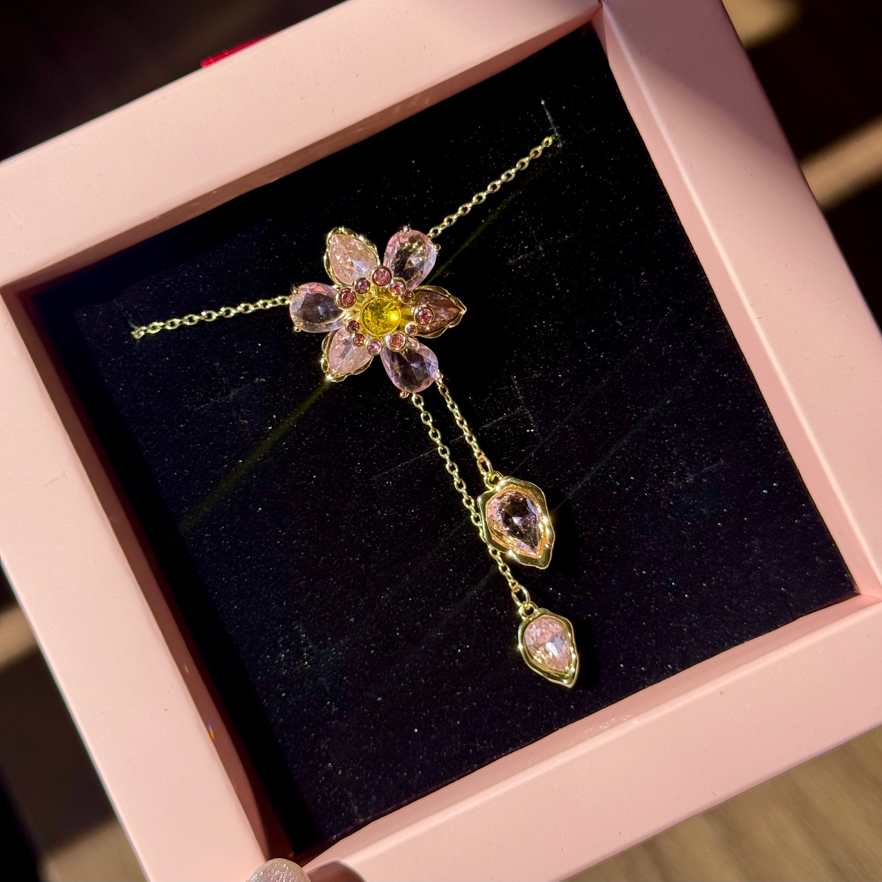 Çelik | Swarovski muadili gold pembe ldyllia Y kolye 