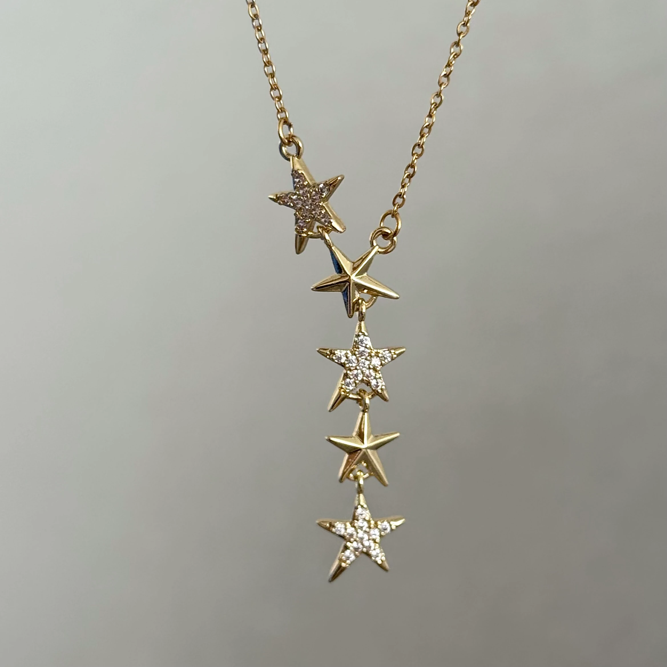Çelik | Gold Taşlı yıldızlar kolye 
