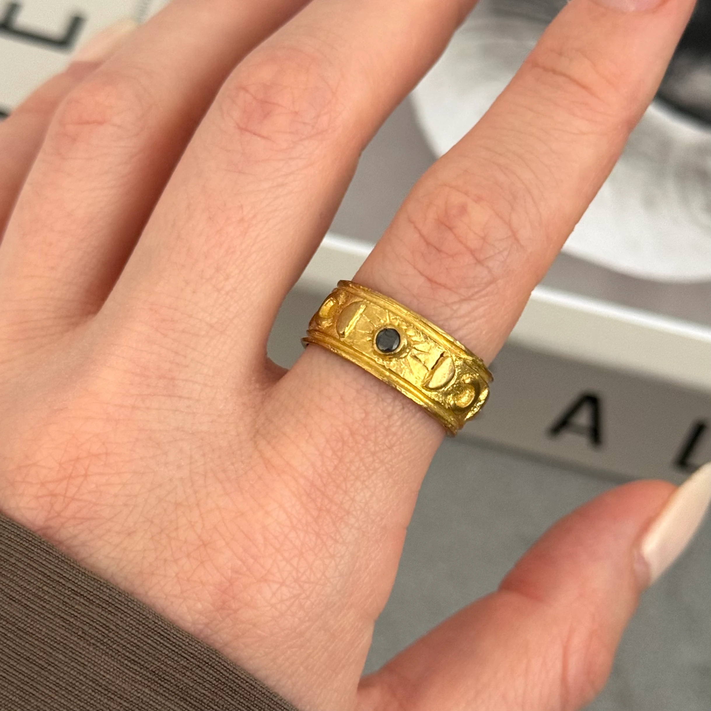 Saf pirinç Vintage Ay - güneş yüzük 