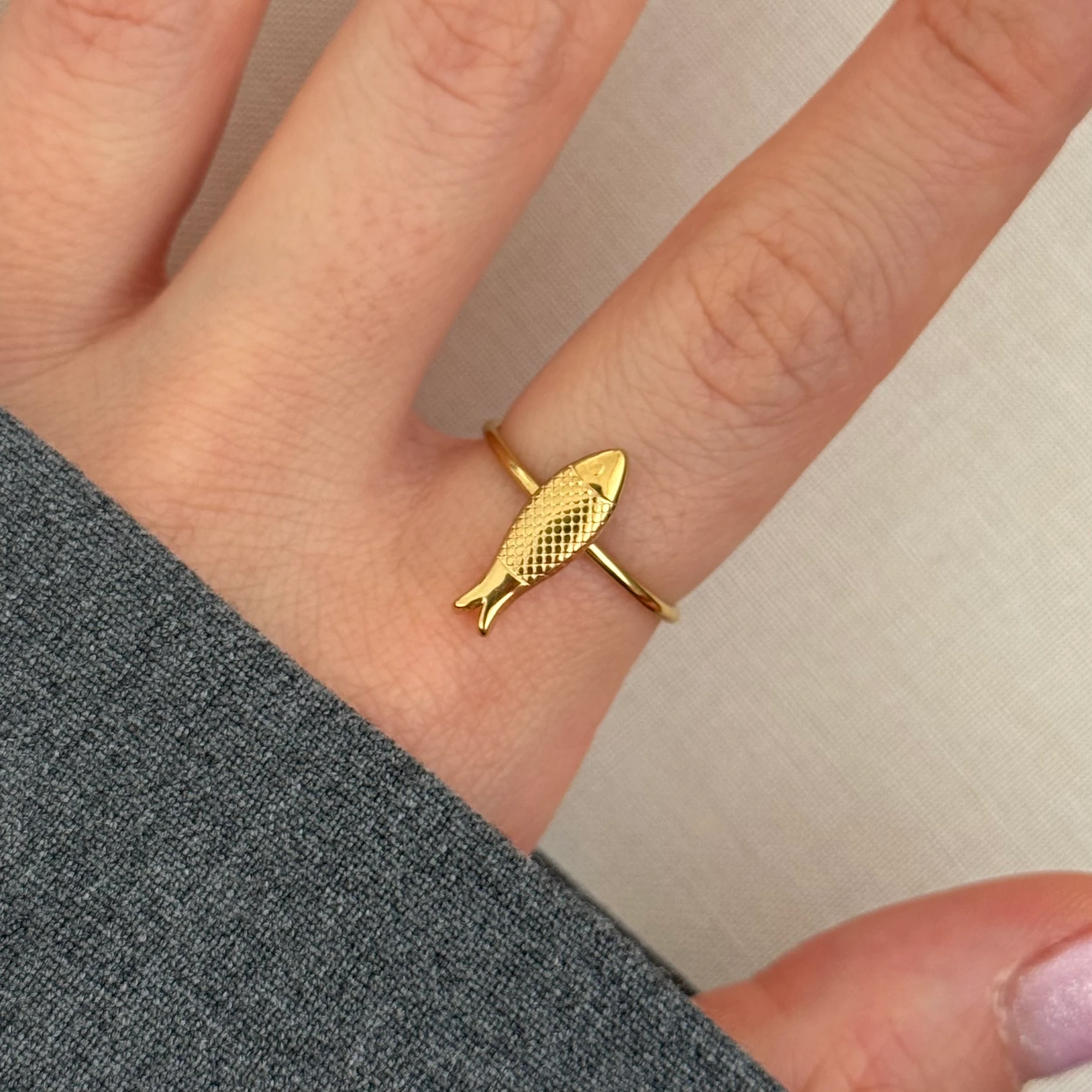 Çelik | Gold balık yüzük 