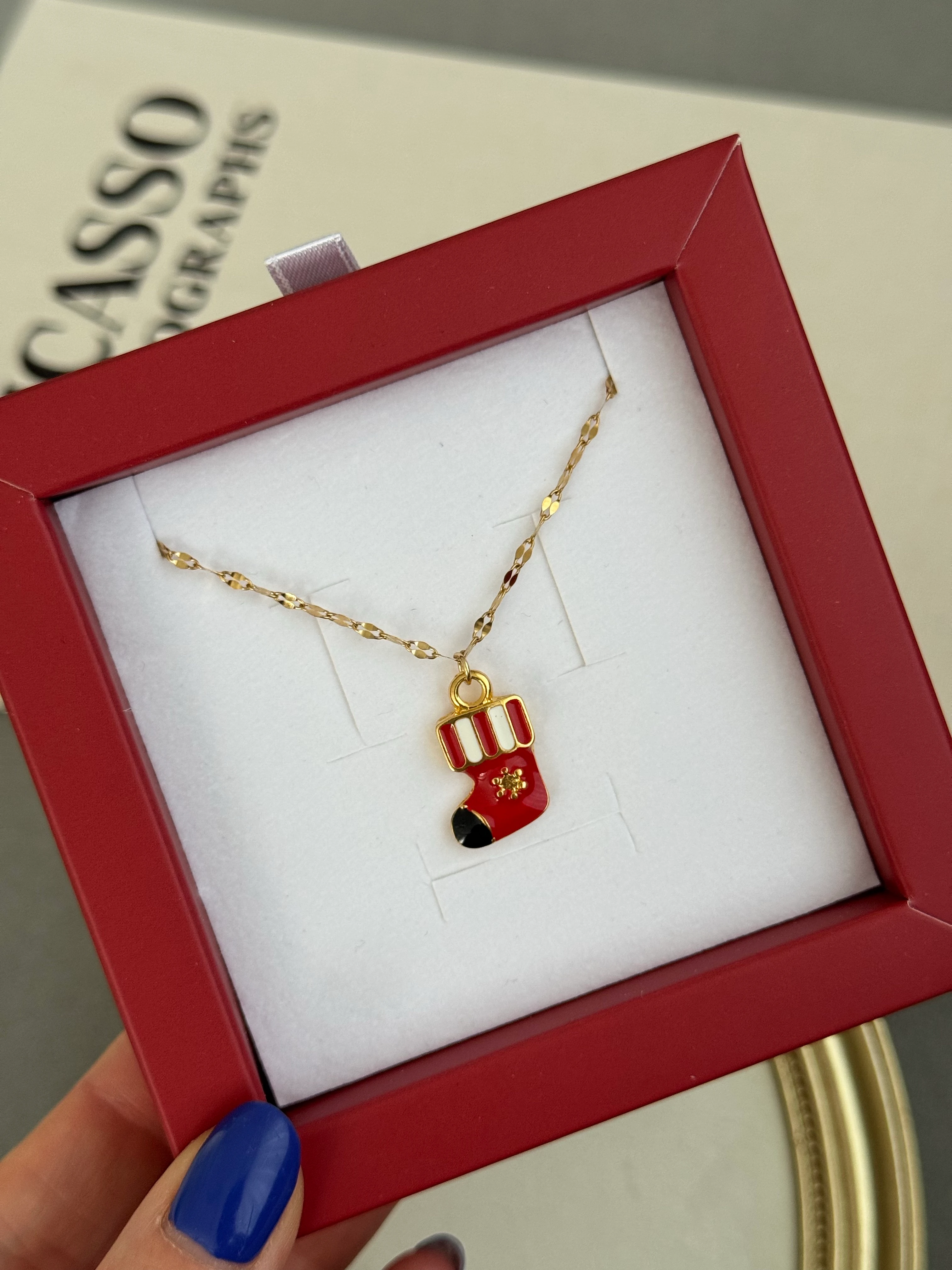 Çelik | Noel çorabı kolye 