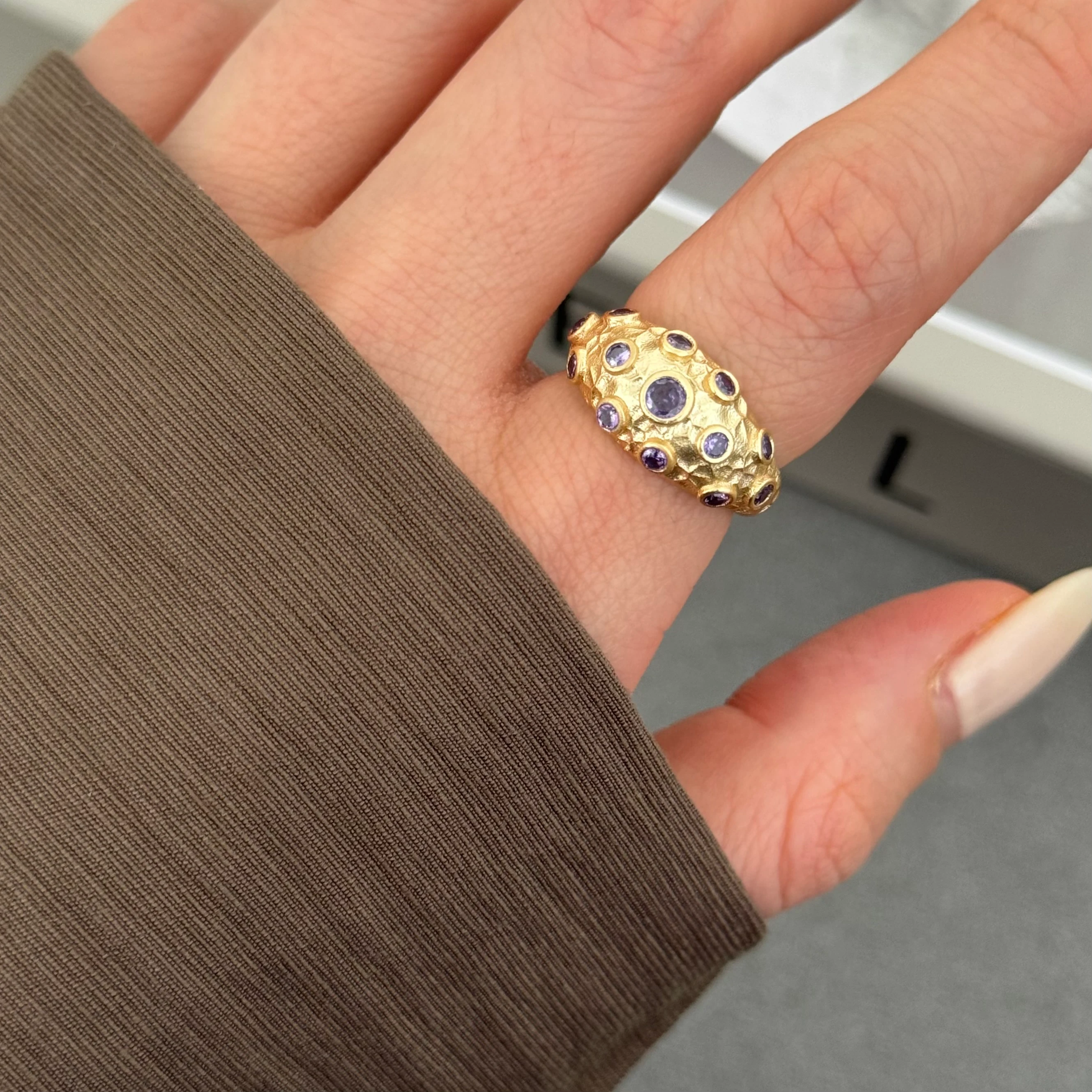 vintage pirinç kaplama noktalı yüzük 