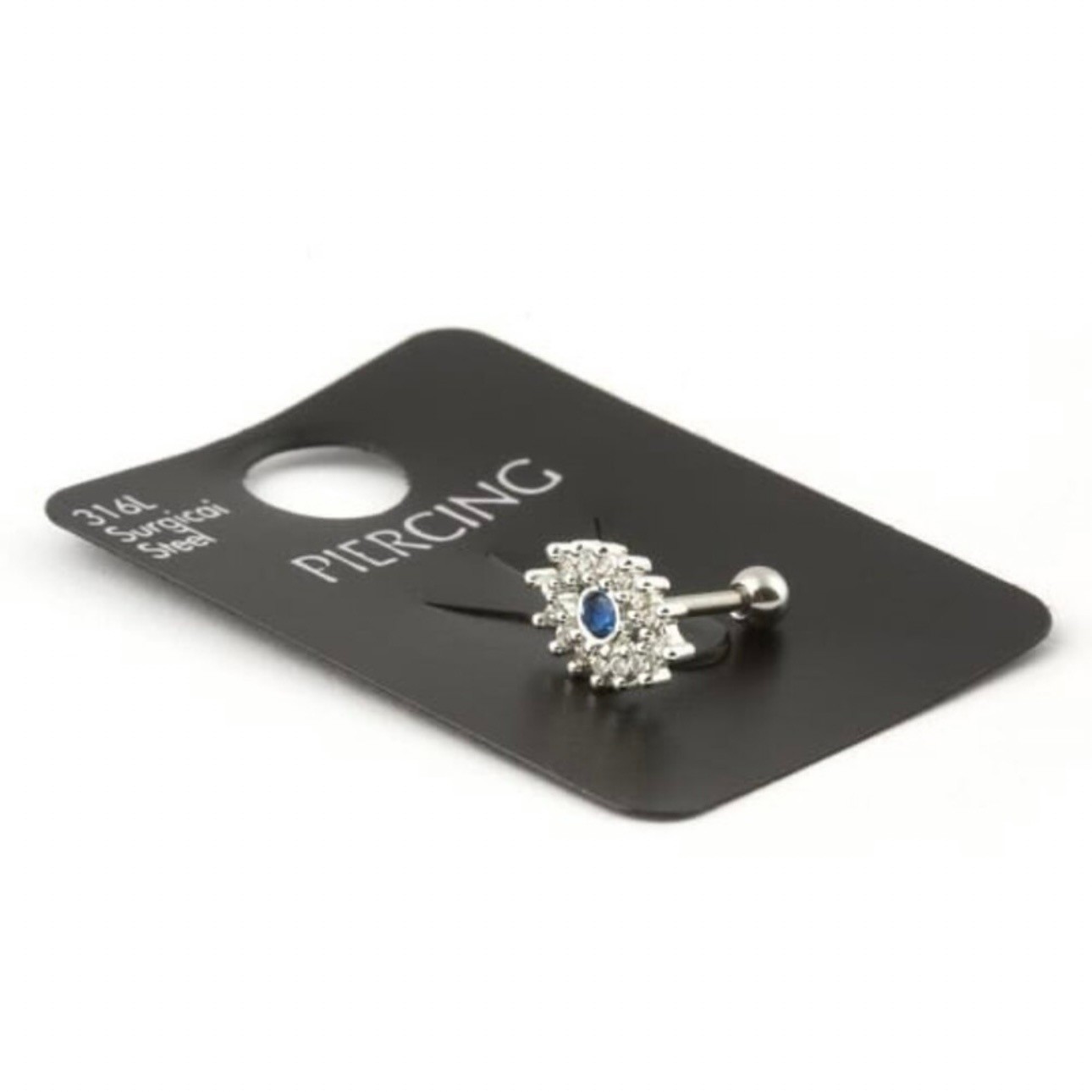 Mavi taşlı çelik göz piercing