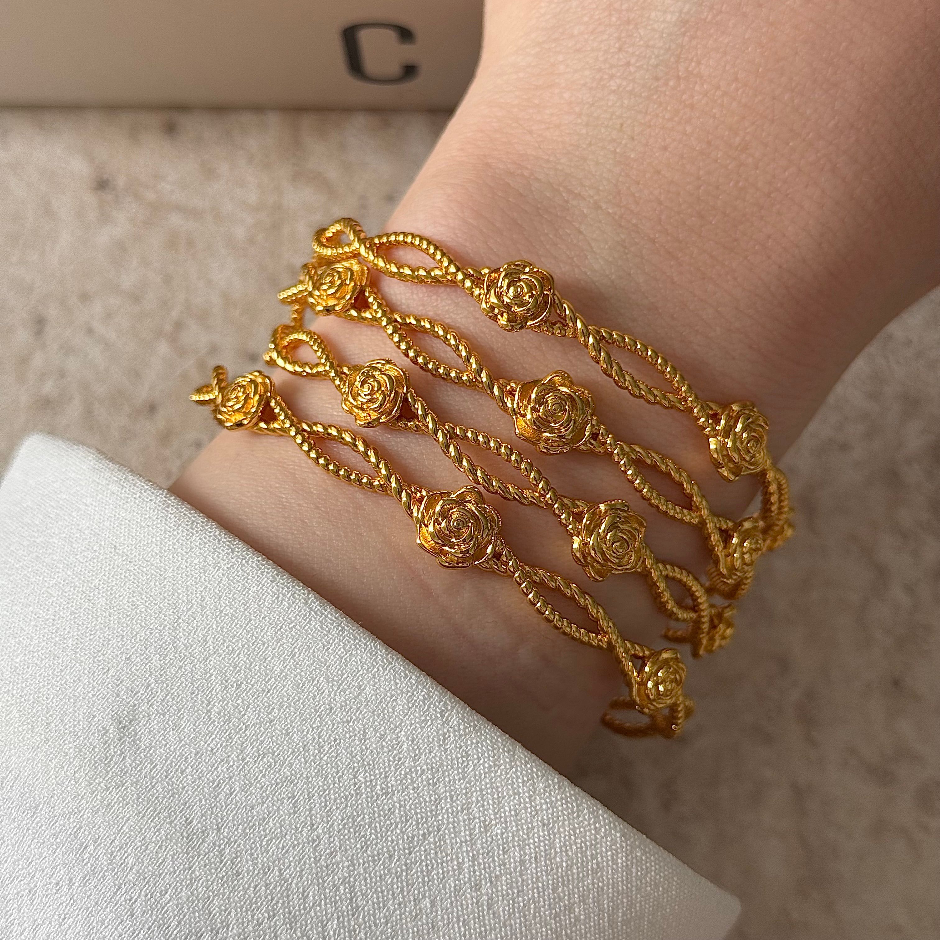 24k vintage gül motifli bileklik 