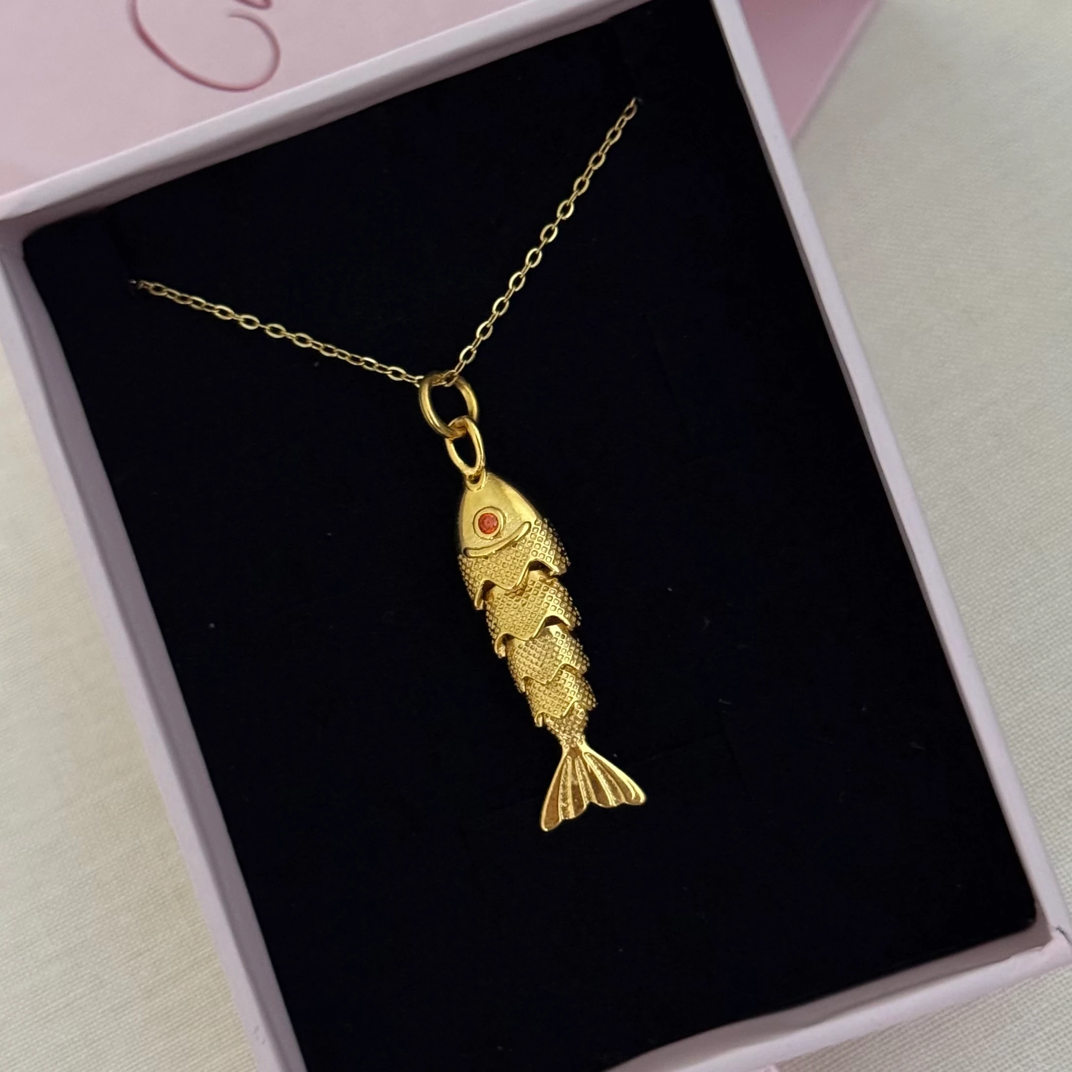 Çelik | Gold hareketli şans balığı kolye 