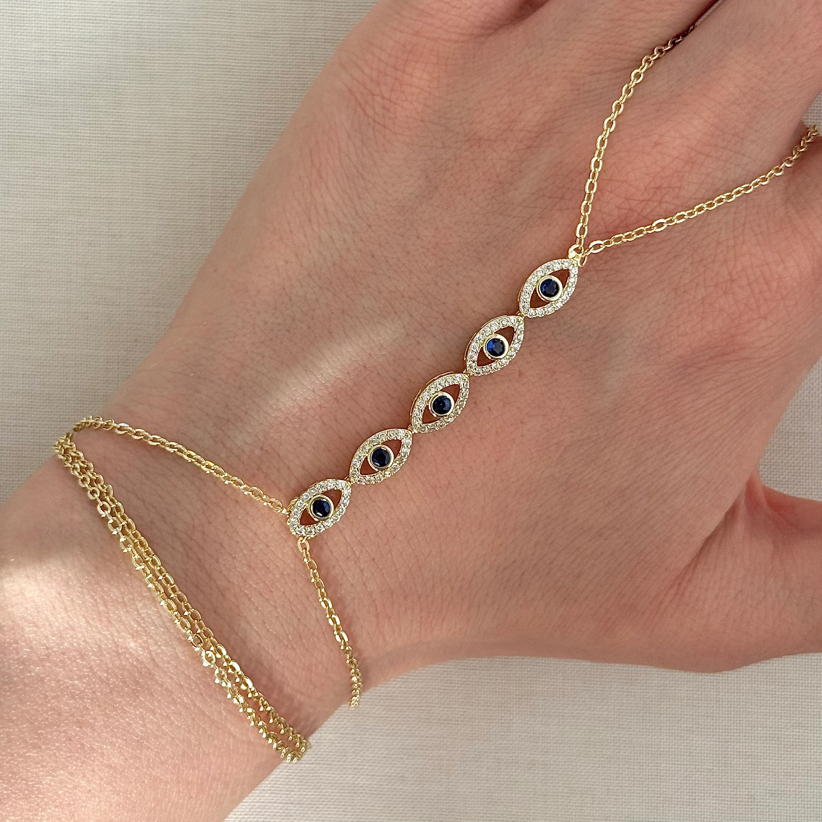 Gold | Lacivert gözlü taşlı şahmeran 