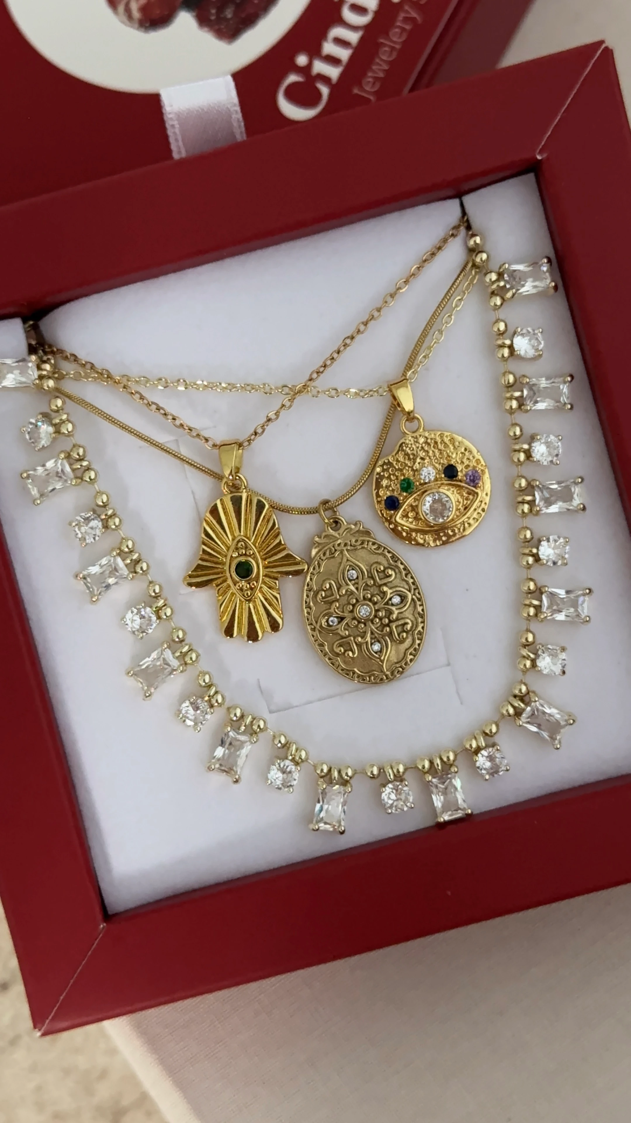 Çelik | Renkli taşlı vintage kolye 