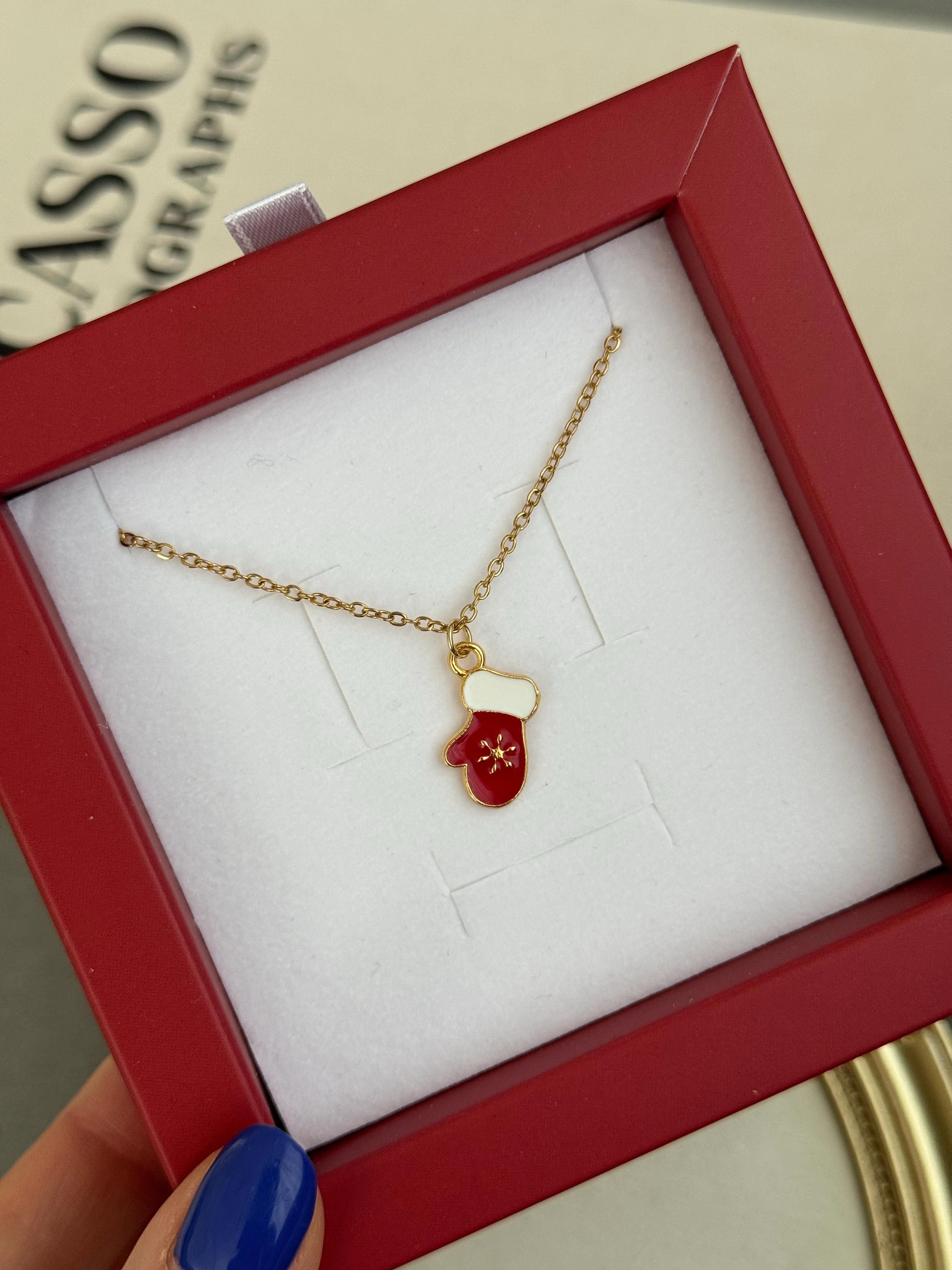 Çelik | Noel eldiveni kolye 