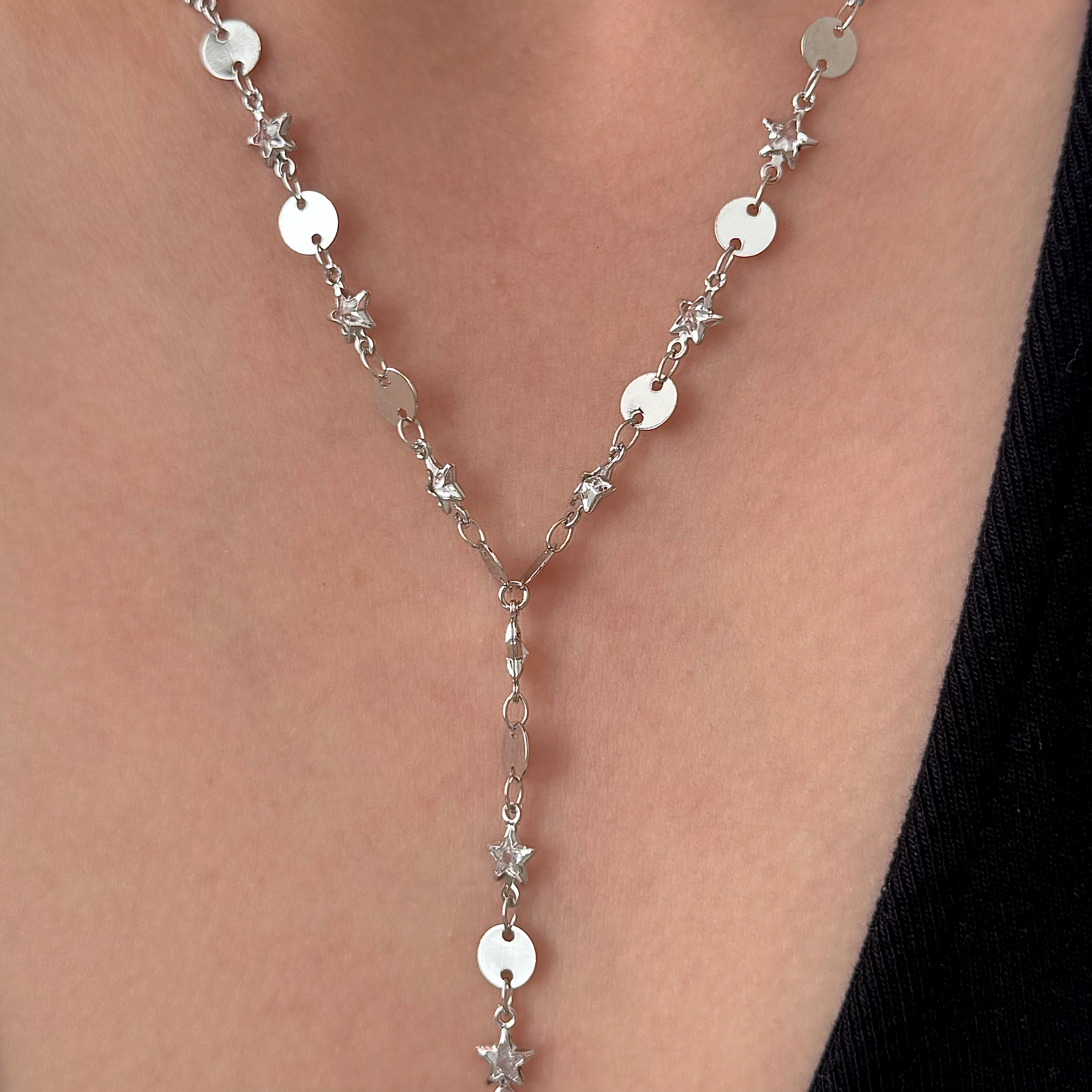 Vıp | Silver pullu taşlı Y kolye 